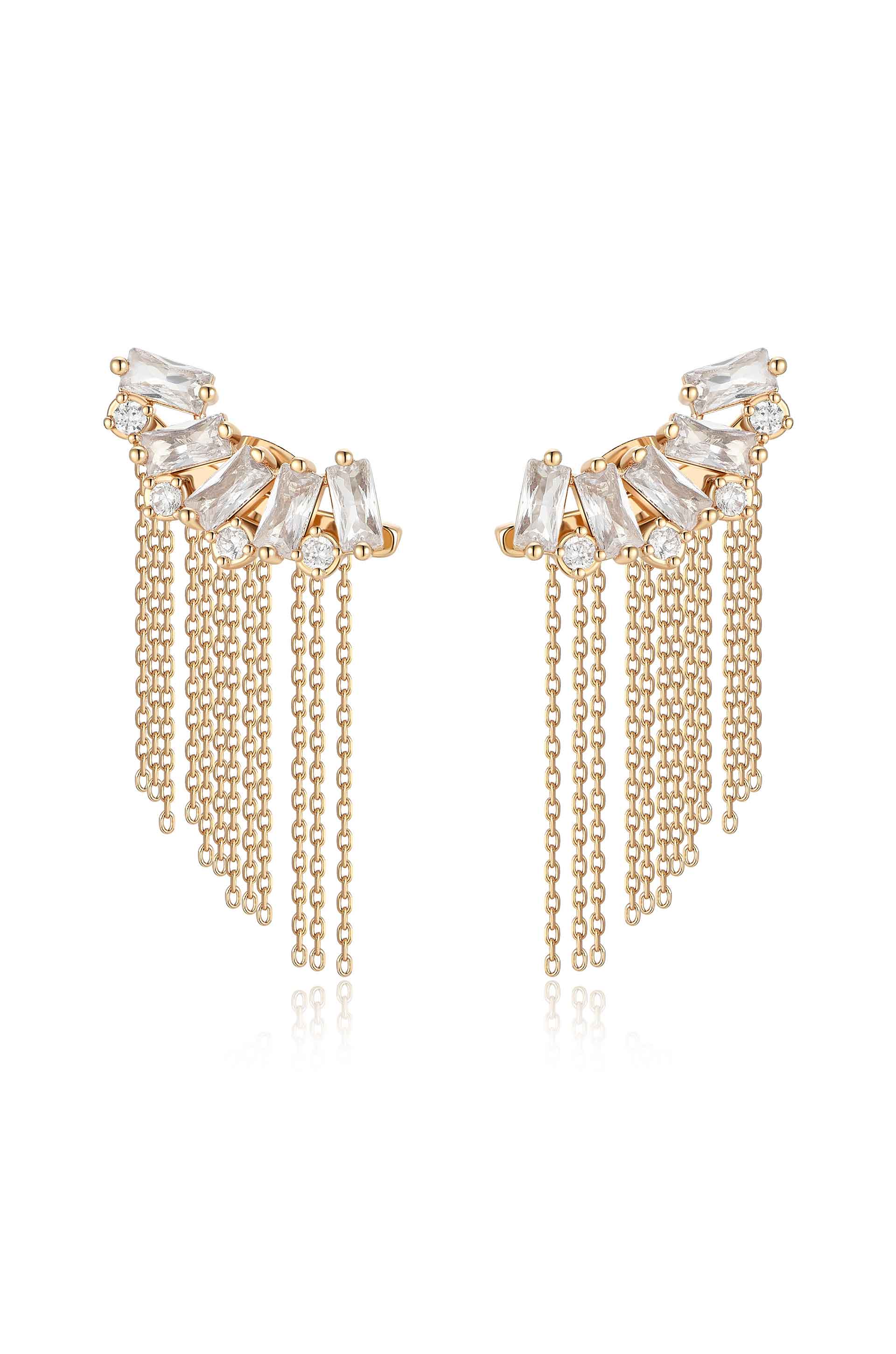 Baguette Crystal 3-in-1 Ear Crawler Earrings - Elegant Drop Dangle Hoop Earrings for Women, Perfect for Parties, Weddings & Evening Events