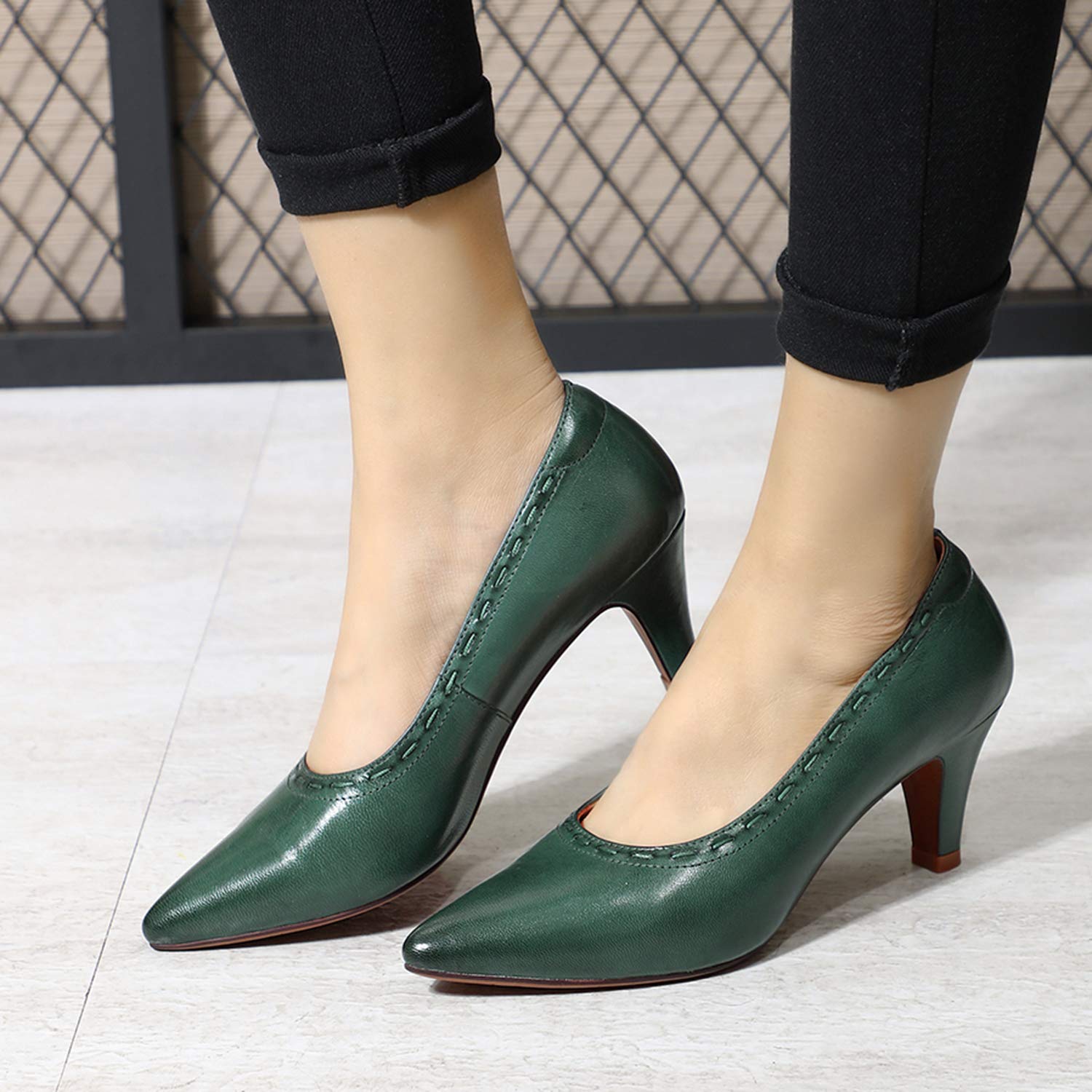 Mona Flying Women's Leather Pointed Toe Dress Pumps - Comfortable High Heel Office Work Shoes for Ladies | Perfect for Business, Formal Events & Professional Workwear