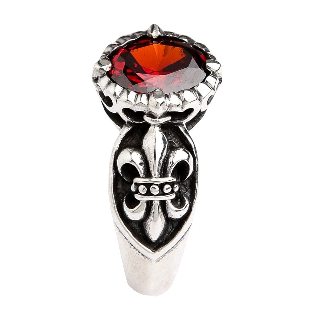 Red Garnet Medieval Fleur De Lis Sterling Silver Gothic Ring for Women - Vintage Inspired Jewelry for Renaissance Fairs, Gothic Fashion & Special Occasions