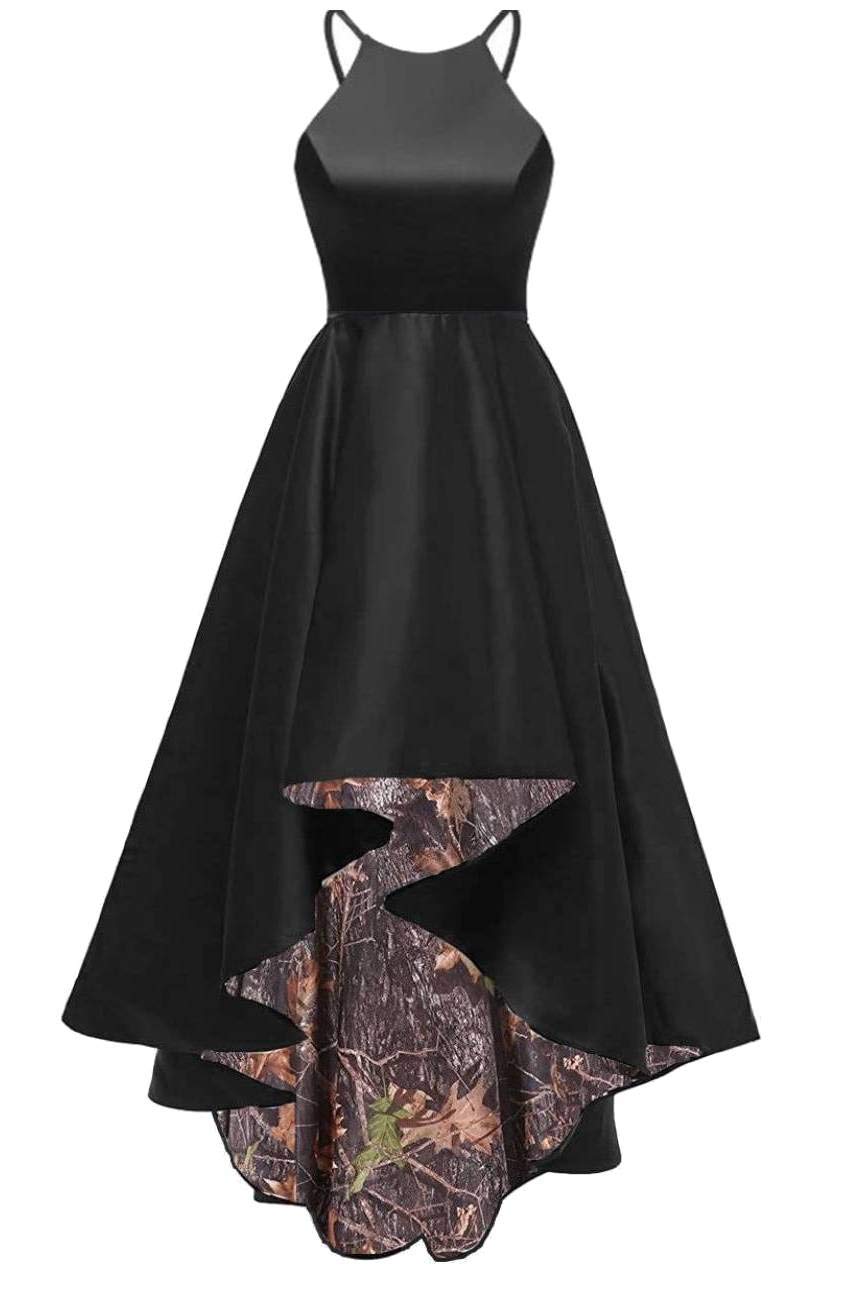 DINGZAN Halter Neck A-line Camo Bridesmaid Dress | Wedding Guest Party Gown | High-Low Hem Formal Attire for Bridal Shower, Bachelorette Party & Evening Events
