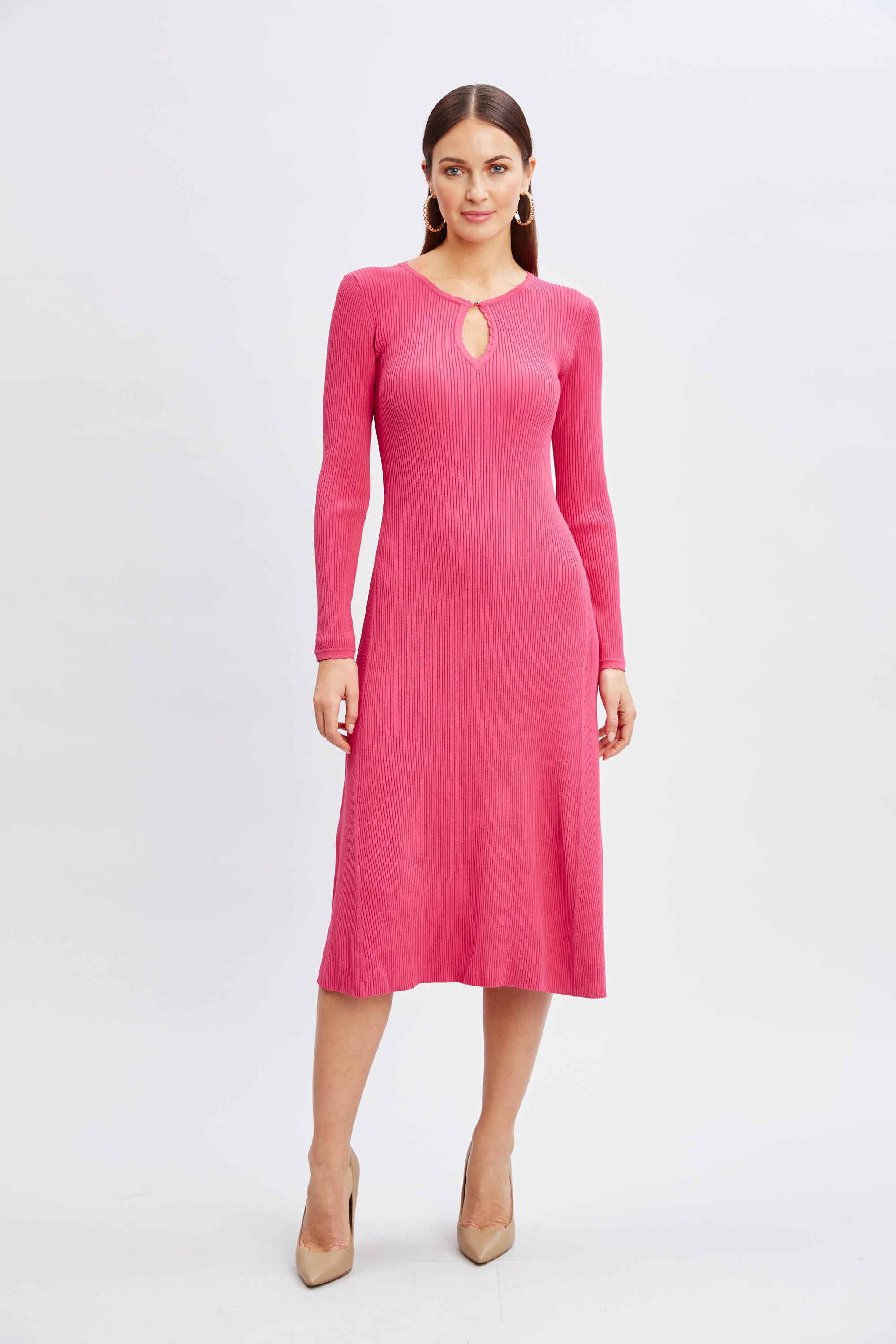 Women's Scallop Keyhole Sweater Dress - Soft Knit Long Sleeve Tunic Pullover for Fall & Winter | Perfect for Office, Date Night & Holiday Parties