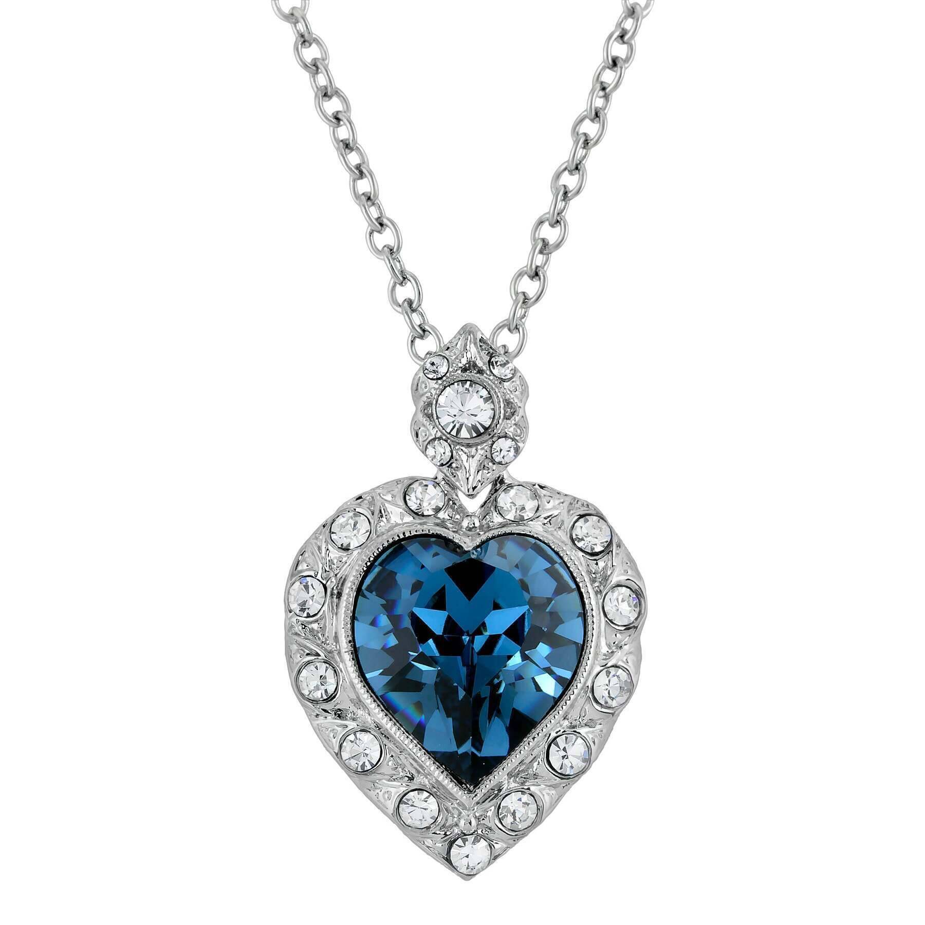 1928 Jewelry Montana Blue Hope Crystal Pendant Necklace - 18 Inch Chain with 3 Inch Extension - Elegant Gift for Women, Birthday, Anniversary & Special Occasions
