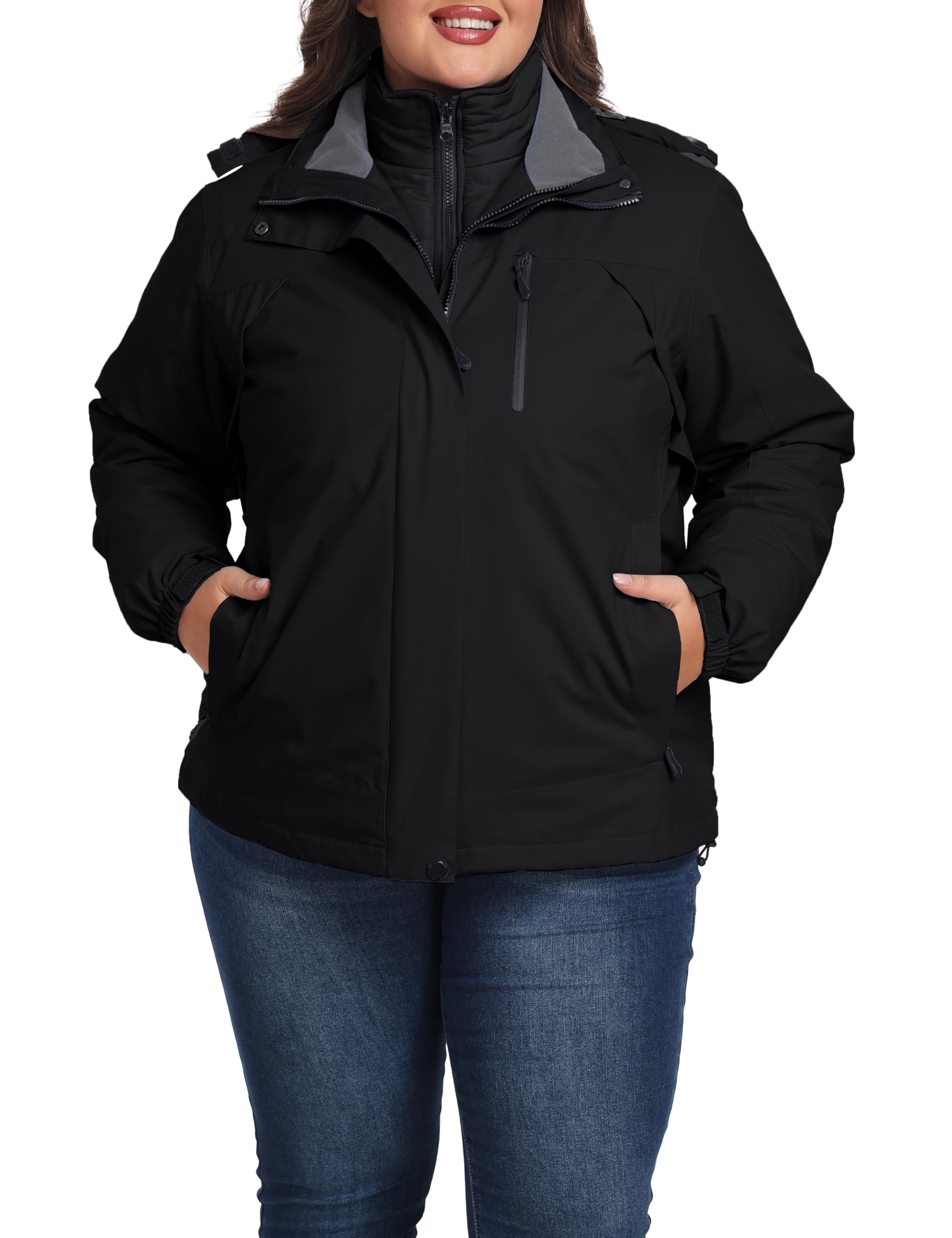 Wantdo Women's 3-in-1 Waterproof Ski Jacket - Plus Size Winter Coat with Detachable Hood for Snowboarding & Outdoor Activities | Warm Windproof Snow Jacket for Skiing, Hiking & Cold Weather Adventures