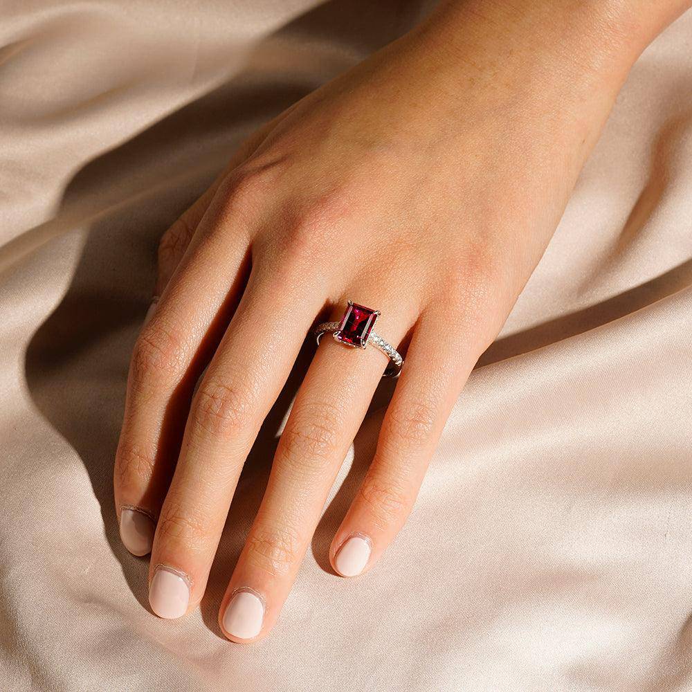 3 CT. Lab Grown Ruby Engagement Ring with Side Stones & Hidden Halo - Perfect for Proposals, Anniversaries & Special Occasions