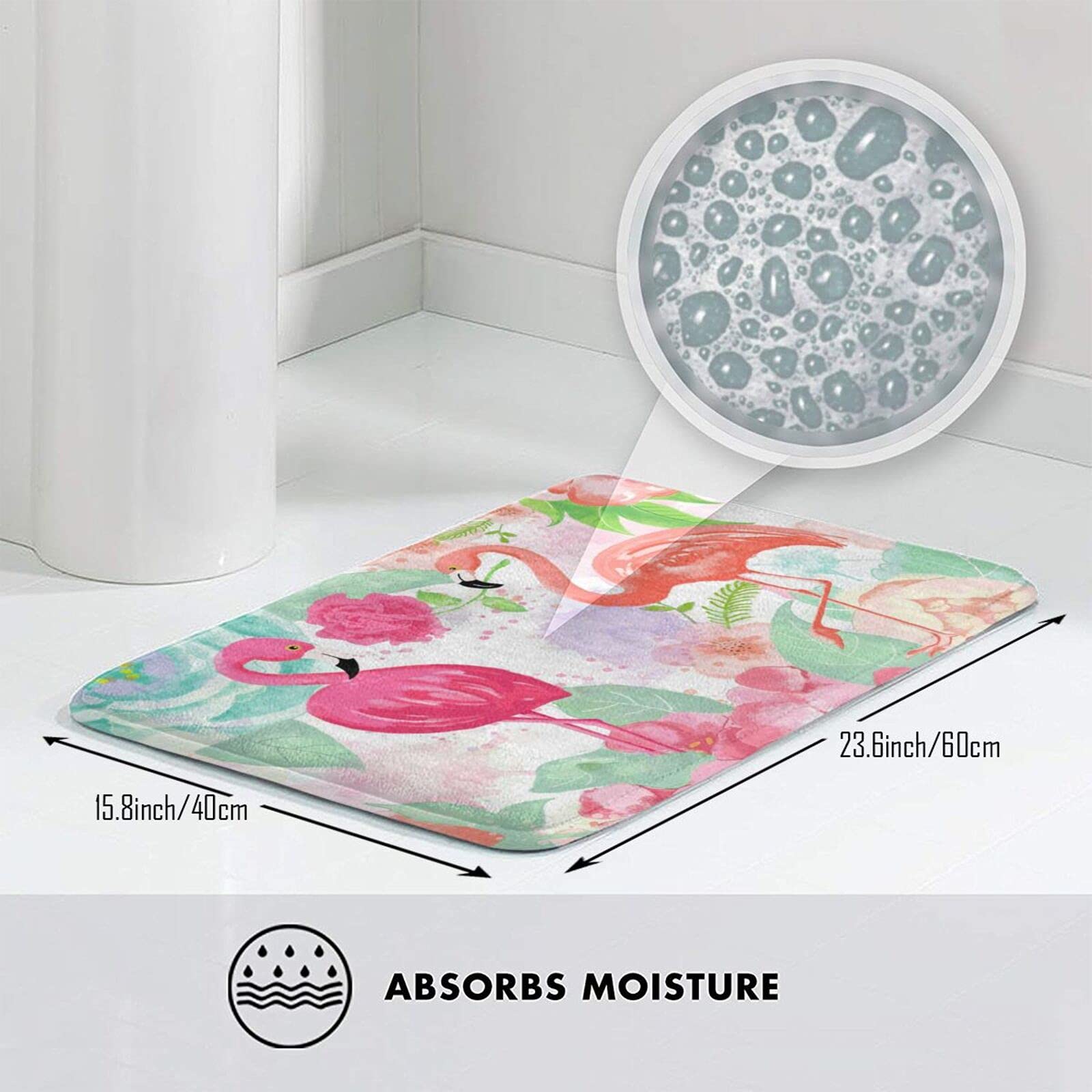 **Flamingo Tropical Bath Mat - Soft, Non-Slip, Absorbent & Washable Bathroom Rug - Perfect for Bathroom, Shower & Kitchen Sink Decor**    *(Use Case: Adds a stylish, cozy touch to your bathroom or kitchen while providing safety and comfort underfoot.)*