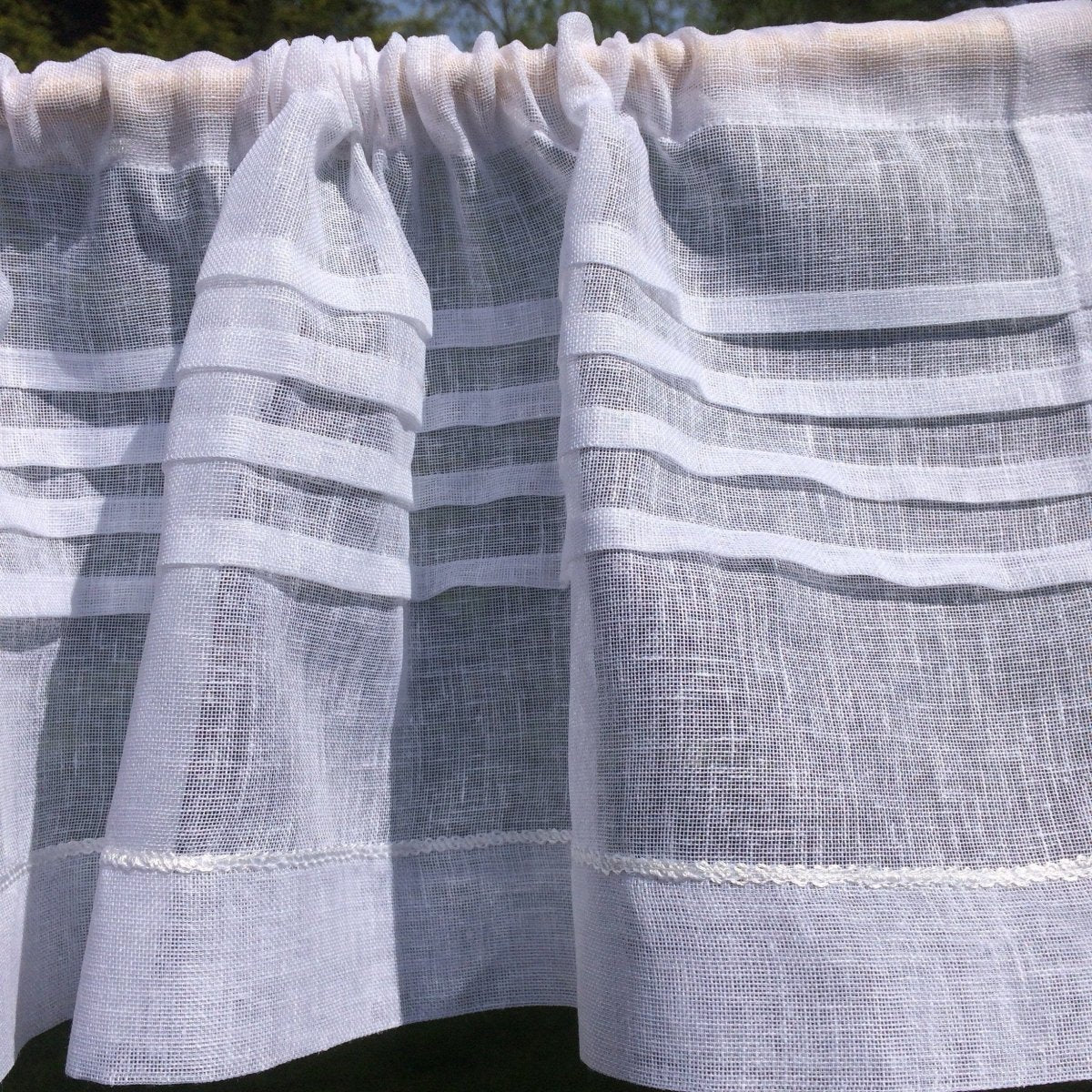 Sheer White Linen Window Valance - Elegant Window Topper & Cantonniere for Living Room, Bedroom & Kitchen Decor