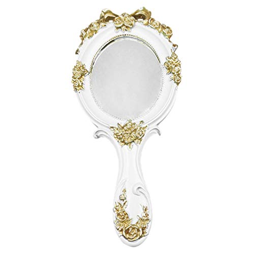 Vintage Handheld Mirror for Makeup - Portable Cosmetic Mirror with Handle, Decorative Princess Vanity Mirror for Face Makeup, Travel & Personal Use - White | Perfect for Home, Travel & Gift Giving