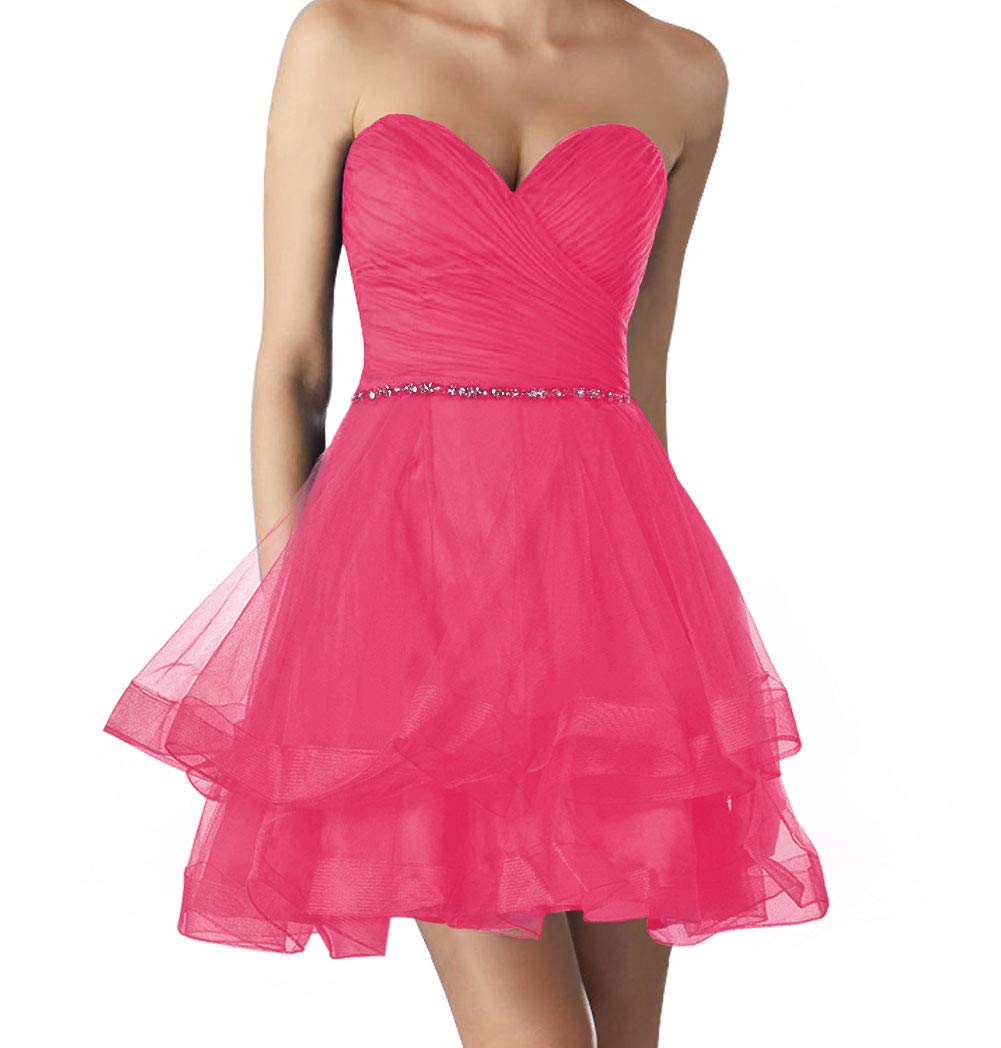 Elegant Short Tulle Homecoming Dress - Strapless Bridesmaid & Prom Dress with Ruffles for Wedding Party & Special Occasions