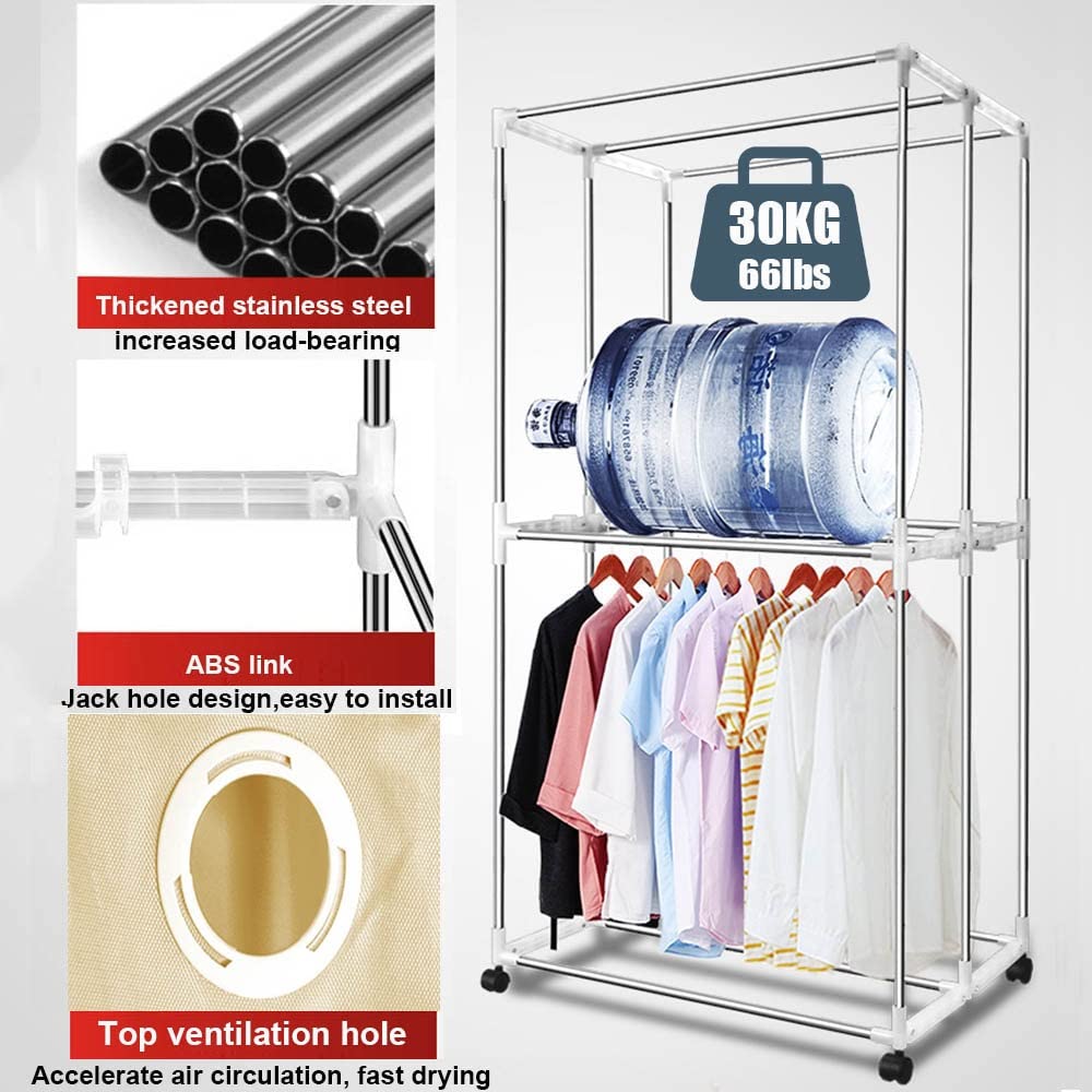 1600W Foldable Electric Clothes Dryer Rack - 3 Layer Heated Laundry Airer with Stainless Steel Frame | Energy Efficient Anion Technology for Fast Drying | Perfect for Apartments, Dorms & Small Spaces (Khaki)