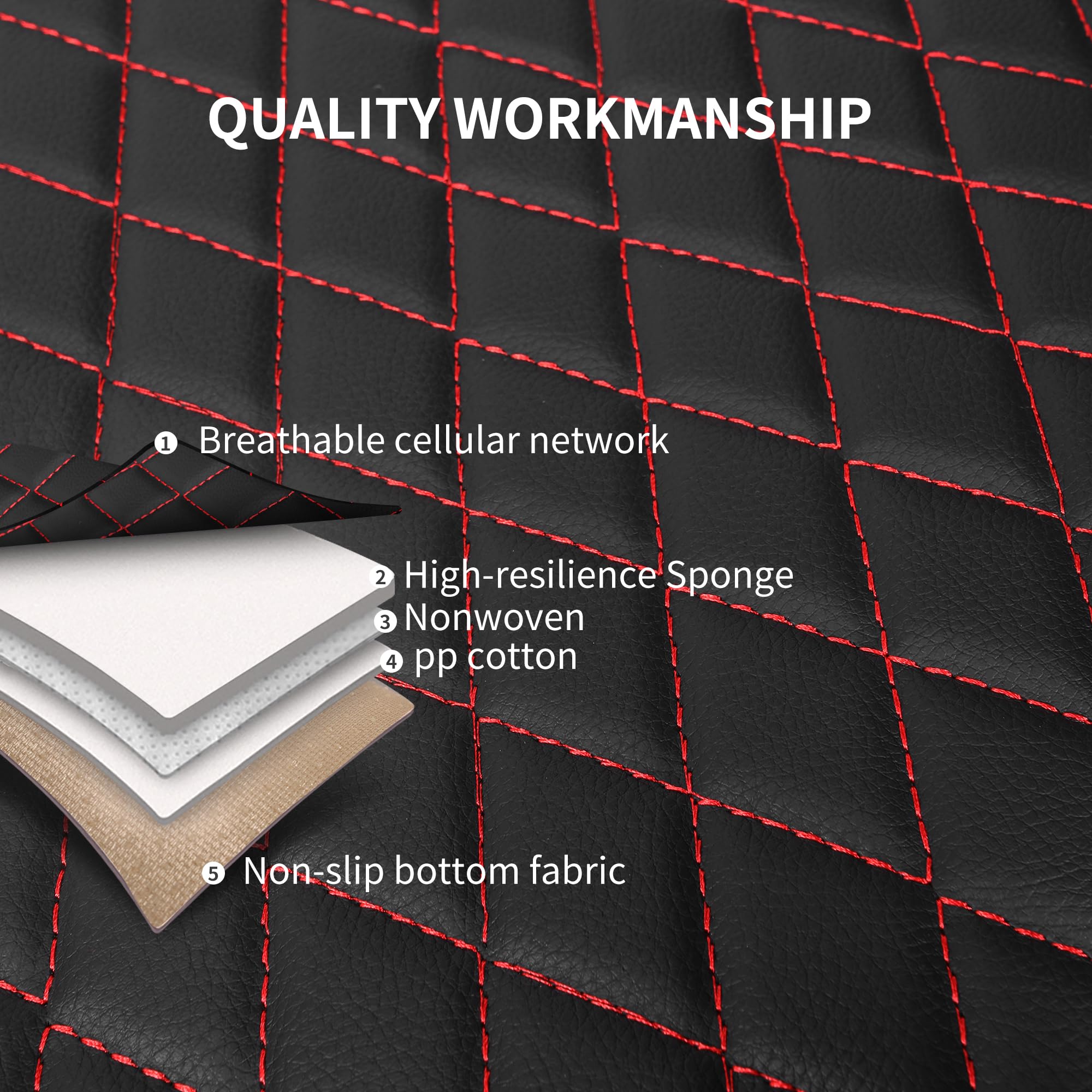 Premium PU Leather Car Seat Covers Full Set - Breathable, Waterproof, Universal Fit for Sedans, SUVs, Vans & Trucks - Airbag Compatible (Black+Redline) - Perfect for Road Trips, Daily Commuting & Vehicle Protection