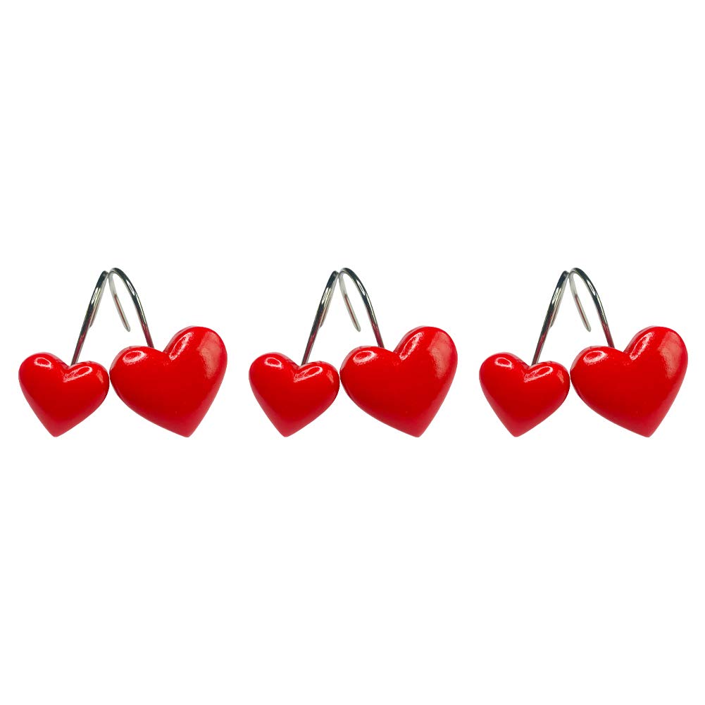 12-Pack Heart-Shaped Shower Curtain Hooks - Rust-Resistant Decorative Bathroom Accessories for Valentine's Day Gifts & Romantic Home Decor | Perfect for Couples' Bathrooms, Wedding Showers & Anniversary Presents