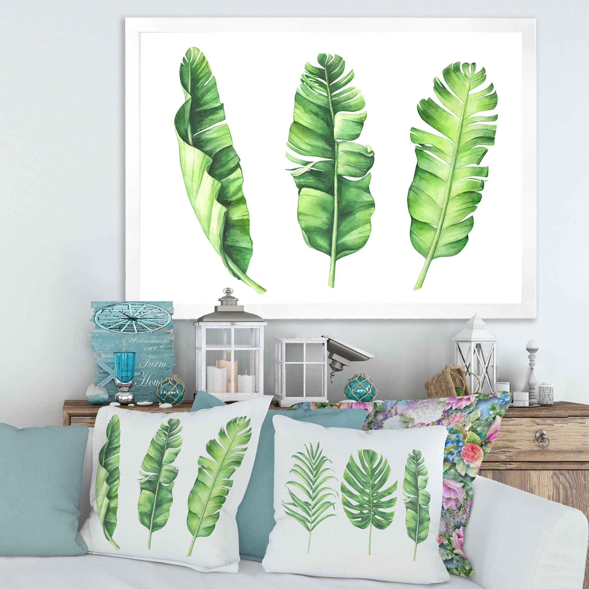 Farmhouse Tropical Banana Leaves Framed Wall Art Set - Perfect for Living Room, Bedroom, and Kitchen Decor