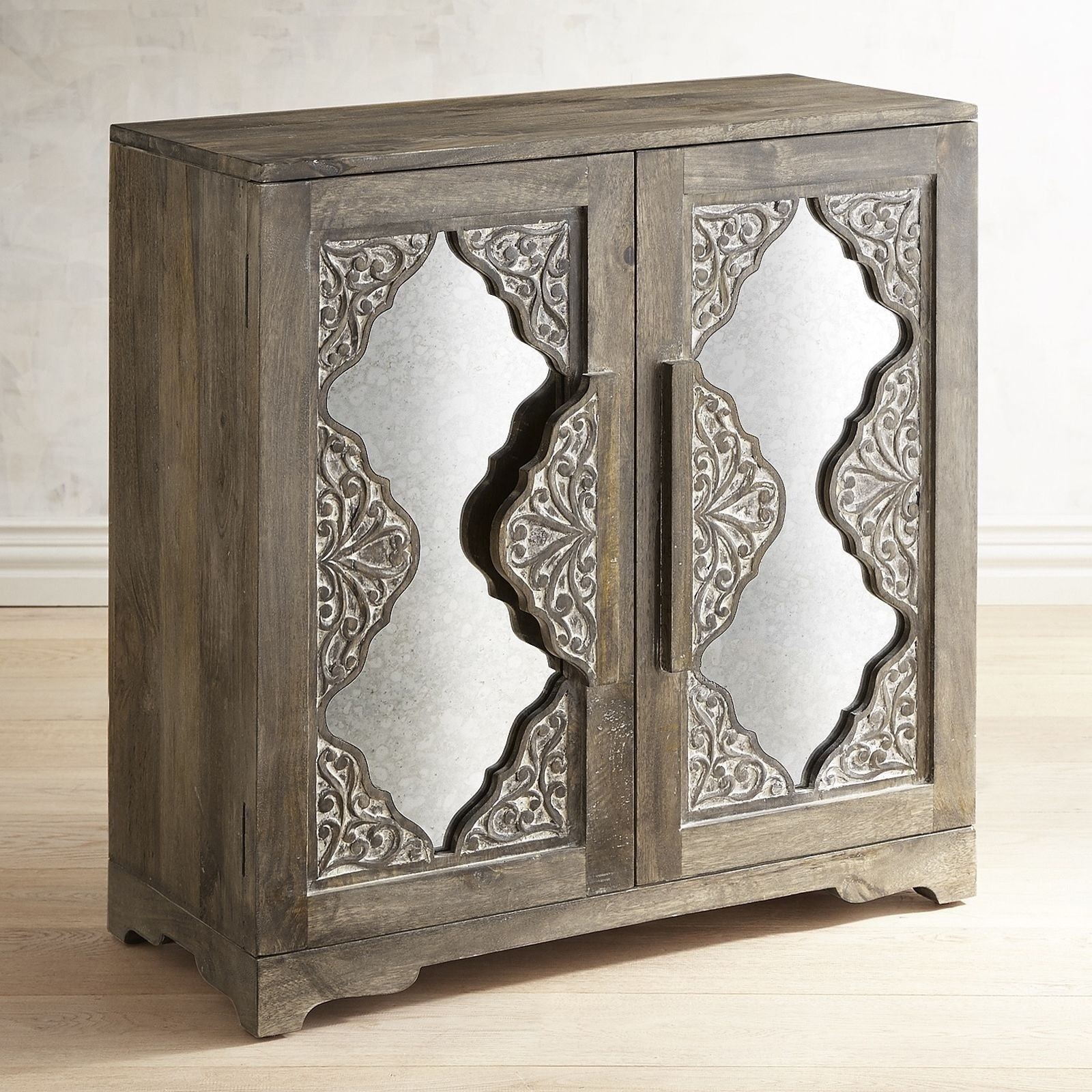 French Arched Carved Mirror Doors Sideboard - Elegant Vintage Buffet Cabinet for Dining Room, Living Room & Entryway Decor