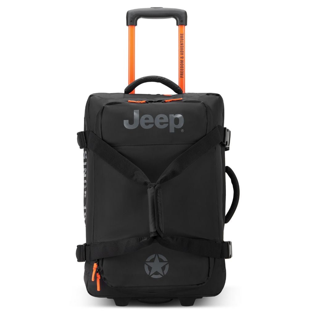 Jeep 55cm 2-Wheel All-Terrain Rolling Duffle Bag - Black | Heavy-Duty Travel Luggage for Camping, Road Trips & Outdoor Adventures