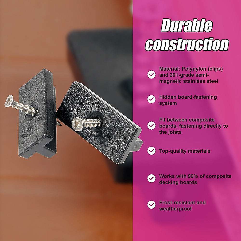 100-Pack Composite Decking Hidden Fasteners - Durable Plastic T-Clips & Screws for Secure Deck Installation | Perfect for DIY Decking Projects & Outdoor Patio Construction