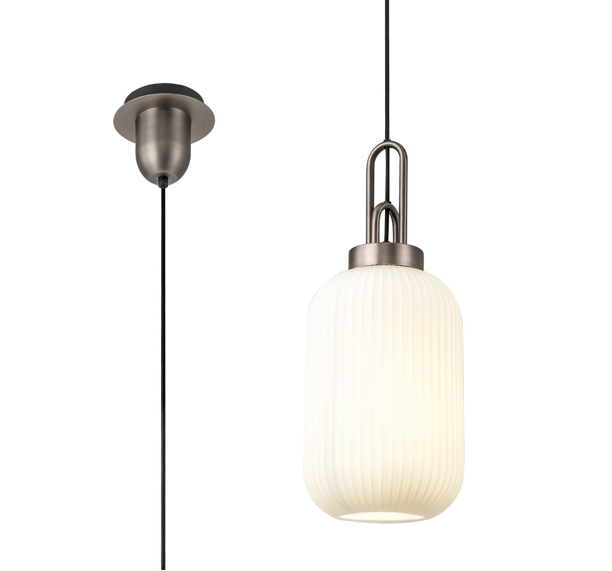Stylish Cadiz 1-Light Pendant Light with 20cm Tubular Ribbed Glass Shade - E27 Socket, IP20 Rated, Multiple Color Options - Perfect for Kitchen Island, Dining Room, or Entryway Lighting