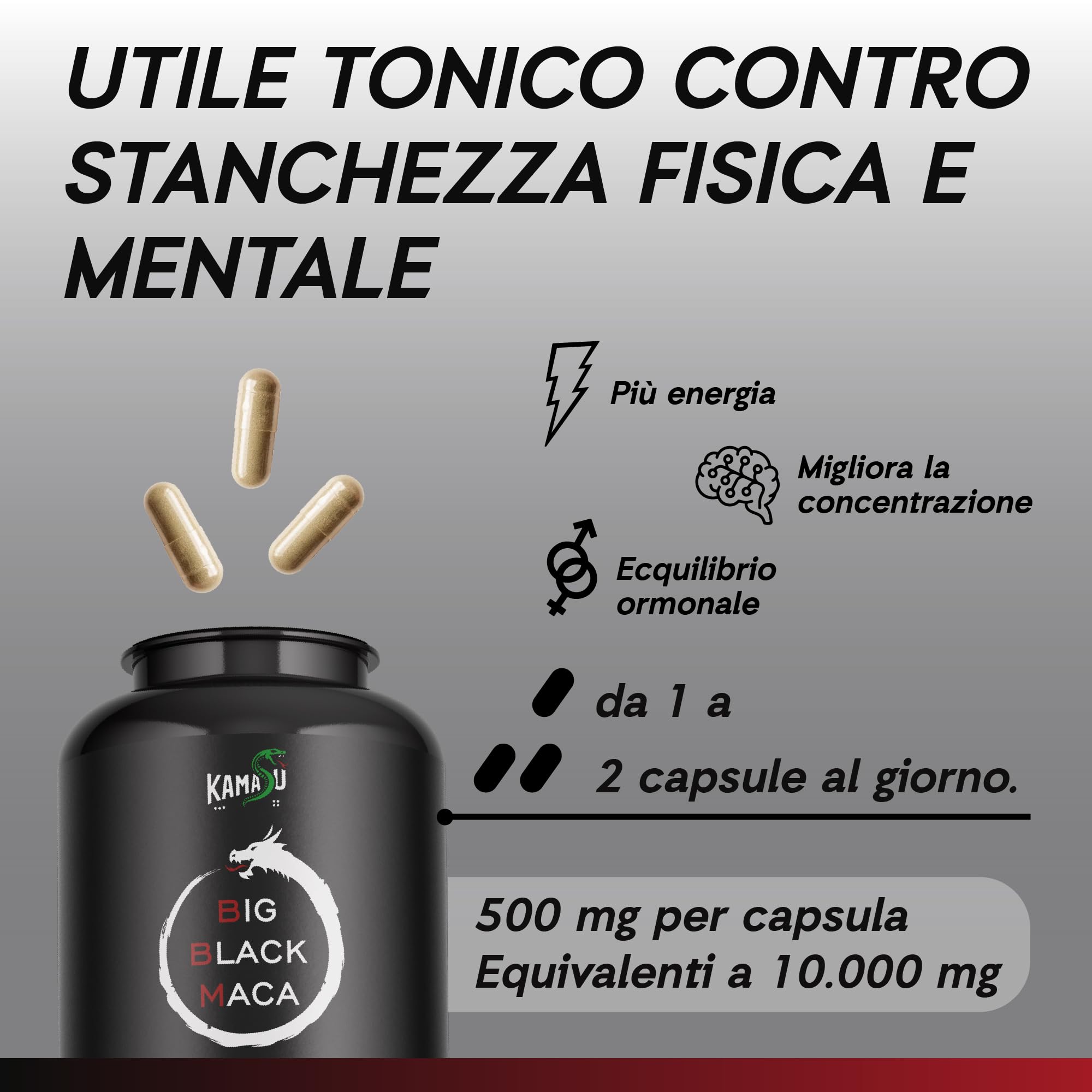 Black Maca 10000 mg Supplement - Peruvian Maca for Men's Libido, Stamina & Virility - Enhances Physical & Mental Performance - Long-Lasting Energy Boost - Ideal for Workouts, Focus & Intimacy
