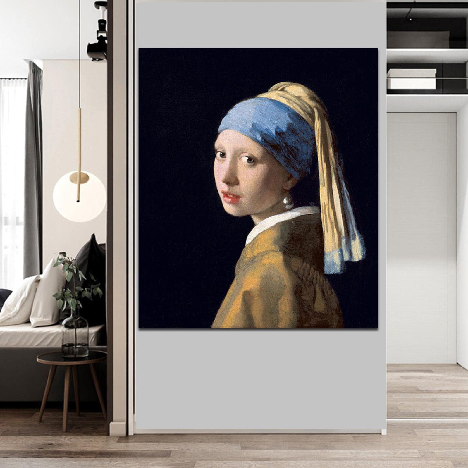 Johannes Vermeer The Girl with a Pearl Earring Oil Painting Reproduction - Premium Framed Canvas Art Print (60x72cm) - Elegant Wall Decor for Living Room, Bedroom & Office