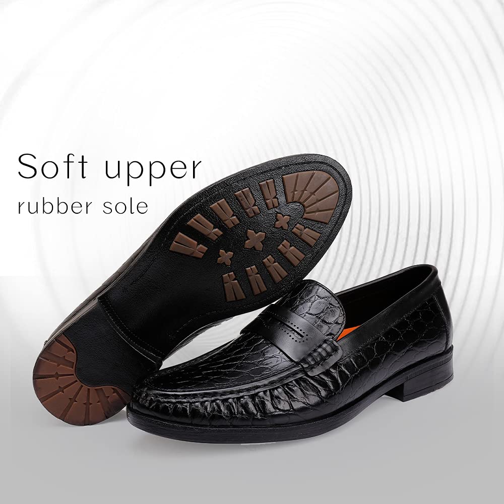 Men's Genuine Leather Slip-On Loafers - Comfortable Casual Driving Moccasins & Breathable Dress Shoes for Work, Travel & Everyday Wear