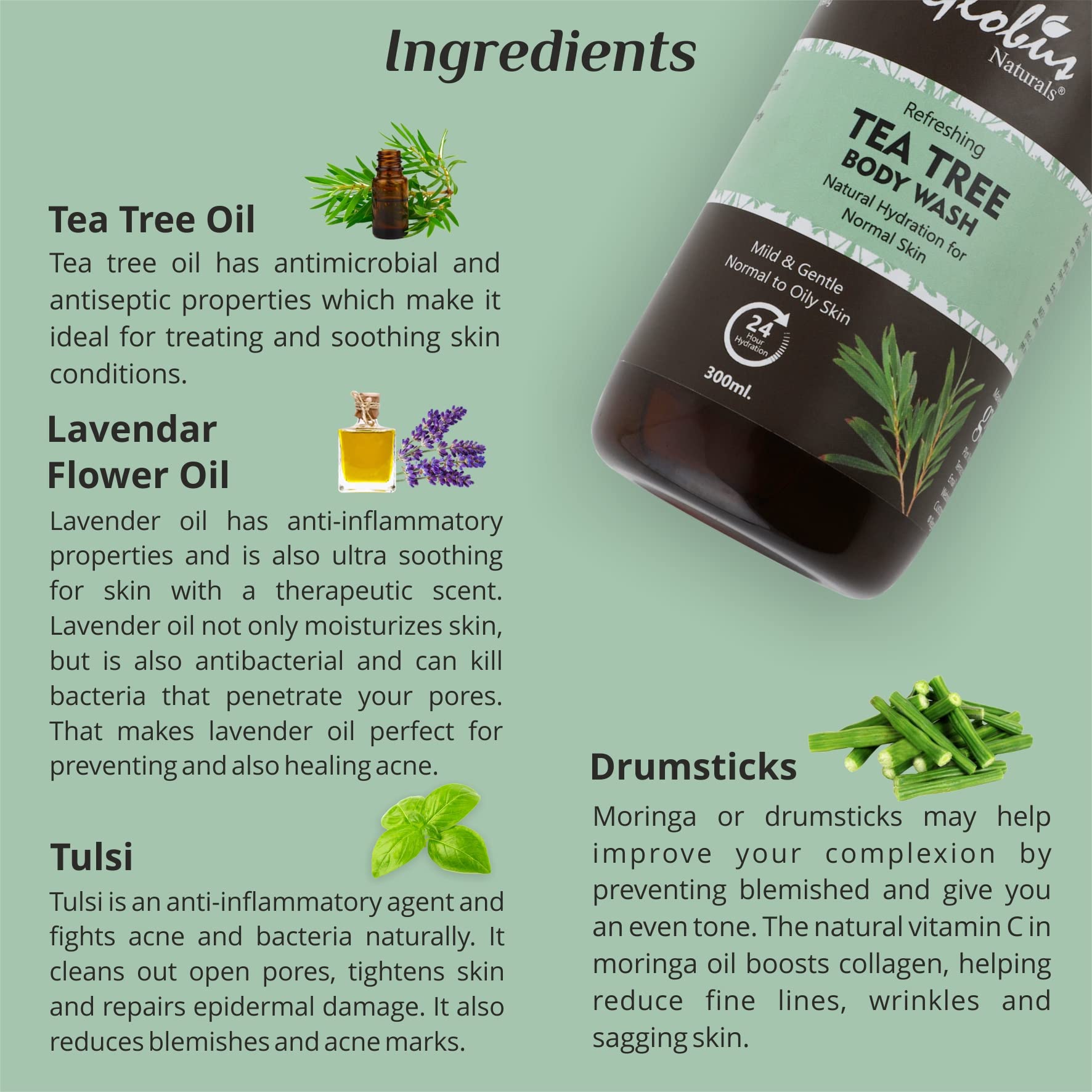 Globus Naturals Refreshing Tea Tree Body Wash 300ml - Soothing & Antibacterial Shower Gel for Acne-Prone Skin - Perfect for Daily Cleansing & Relaxation
