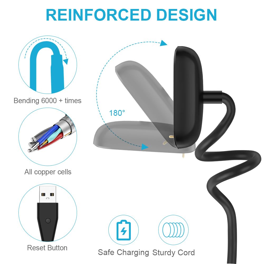 AXFEE Replacement Charger Dock for Fitbit Charge 5/Luxe - 3.3ft USB Charging Cable with Reset Button | Portable Fitness Tracker Accessory for Home, Gym & Travel