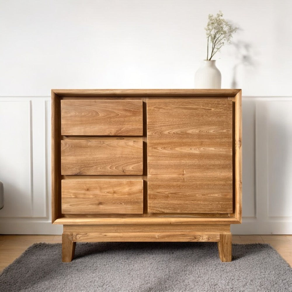 Stylish Riley Teak Wood Sideboard Buffet Cabinet for Dining Room - Modern Storage Furniture for Home & Office Use