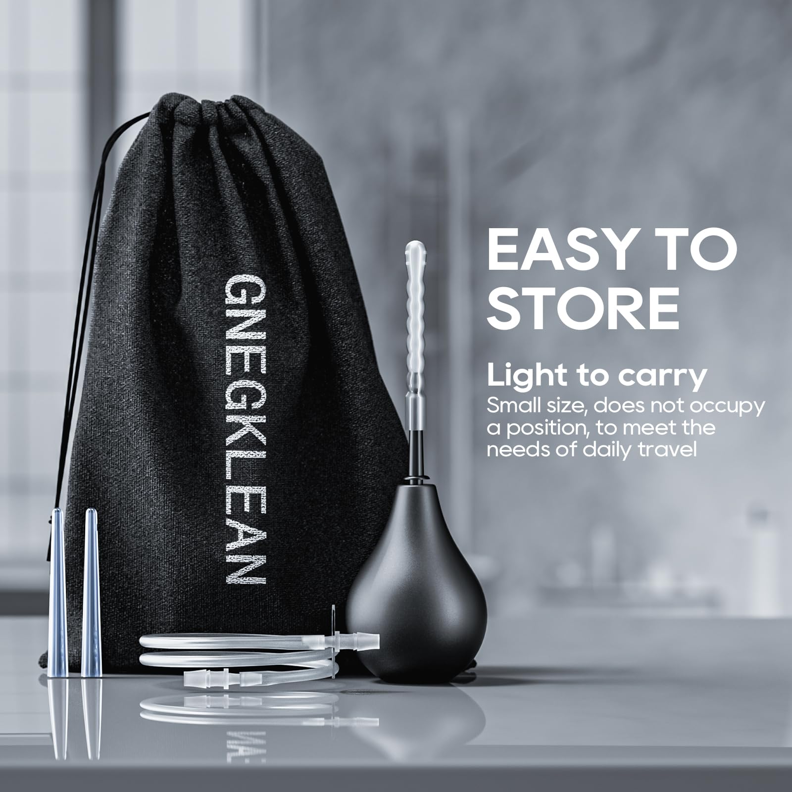 Premium Black Silicone Enema Bulb Kit 7.6oz - Anal Douche Cleaner for Men & Women with 19.7in Hose + 4 Replaceable Nozzles - Safe & Comfortable Colon Cleansing for Pre-Sex Preparation, Health Hygiene & Wellness Routine (Black)