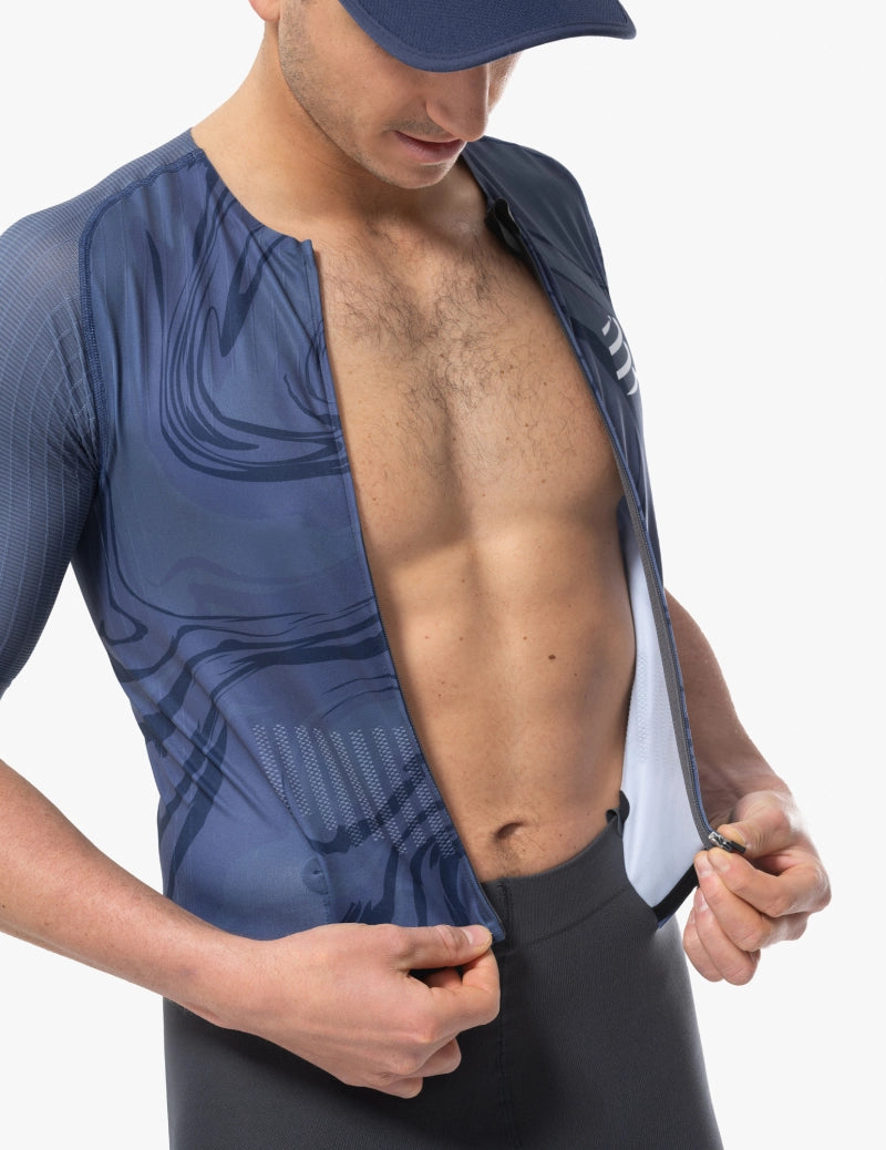 Compressport Men's AERO SS Trisuit - Breathable Cycling & Triathlon Suit with Indigo Print - Perfect for Training, Racing & Endurance Sports