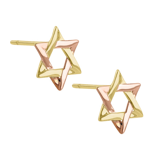 14k Yellow Gold Multi-Tone Star of David Stud Earrings for Women - Hypoallergenic Jewish Jewelry Gift for Hanukkah, Wedding & Religious Occasions
