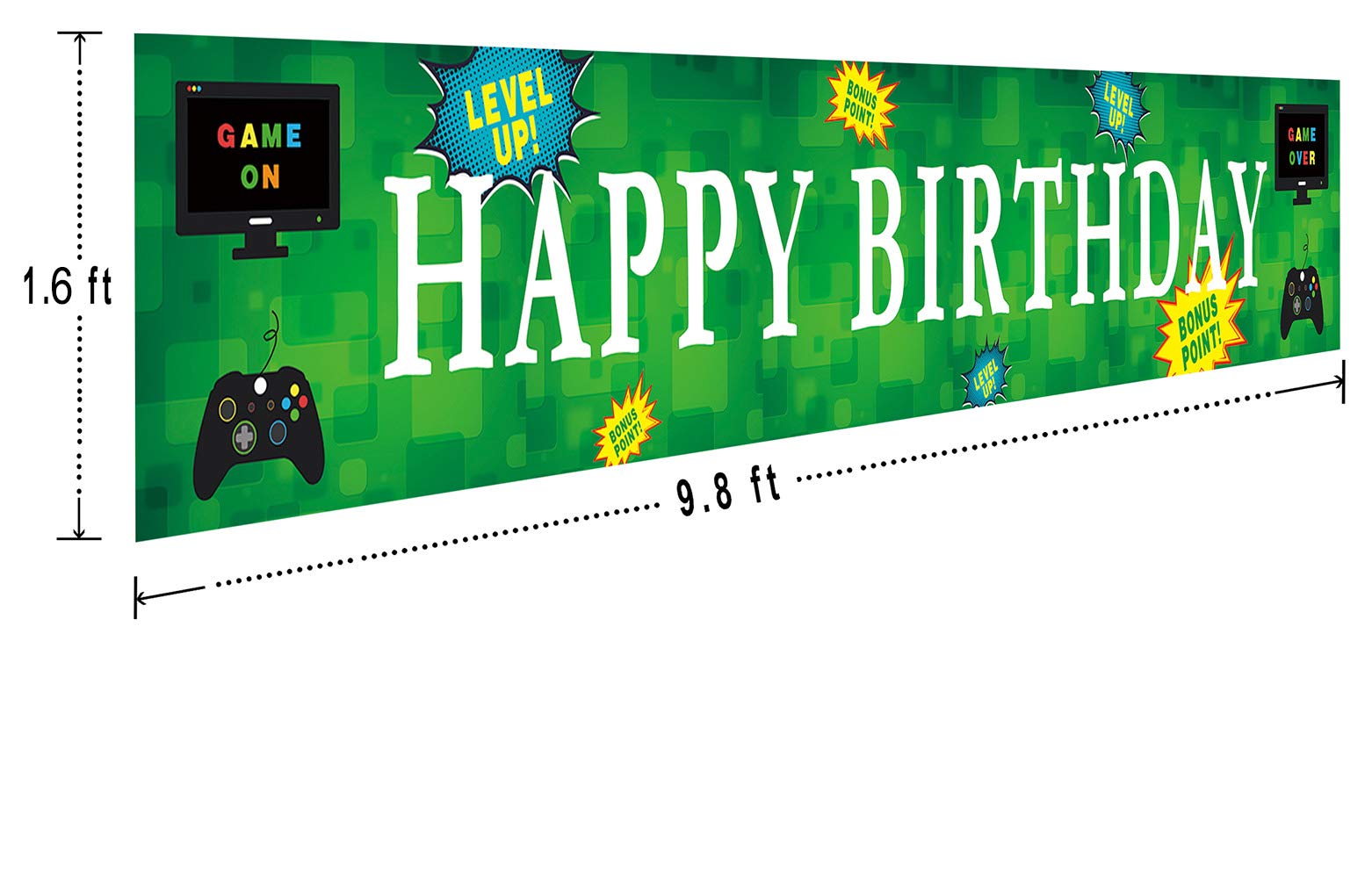 Large Video Game Happy Birthday Banner - Gaming Birthday Party Sign & Backdrop (9.8 x 1.6 ft) - Perfect for Gaming Themed Parties, Streamer Celebrations & Esports Events Decorations