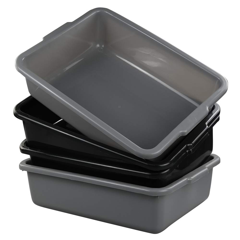 13L Plastic Commercial Tote Box with Lids - Heavy Duty Bus Tubs for Restaurant, Kitchen & Food Service - Durable Storage Containers for Dishwashing, Organization & Transport (4-Pack)