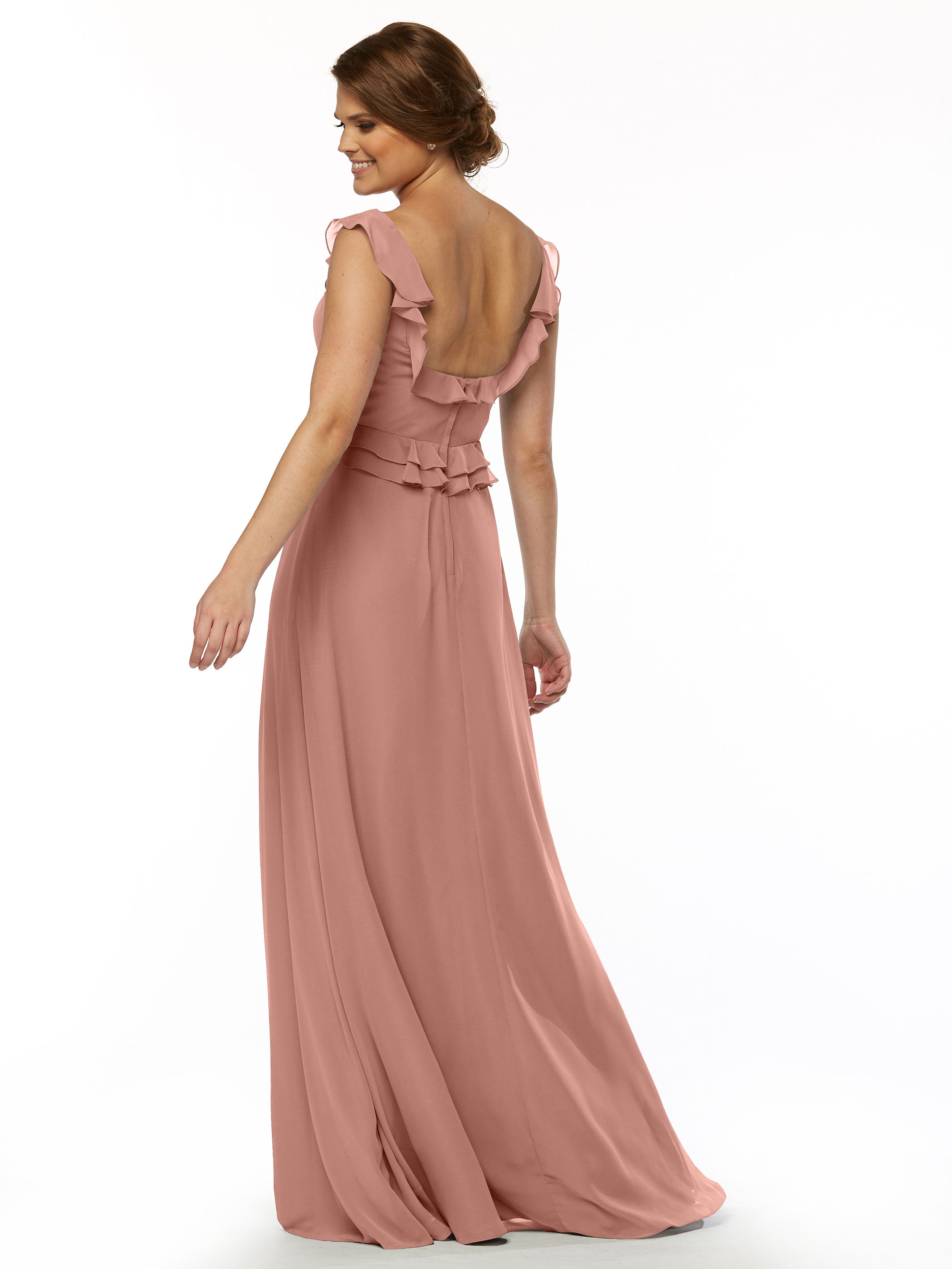 Elegant Off-the-Shoulder Chiffon Bridesmaid Dress with Ruffled Bodice - A-Line Flowy Wedding Party Gown for Formal Events, Prom & Special Occasions
