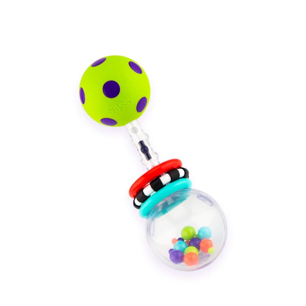Sassy Spin Shine Rattle Baby Toy - Colorful Developmental & Sensory Learning Toy for Infants 0-6 Months - Perfect for Tummy Time, Teething & Early Motor Skills Development