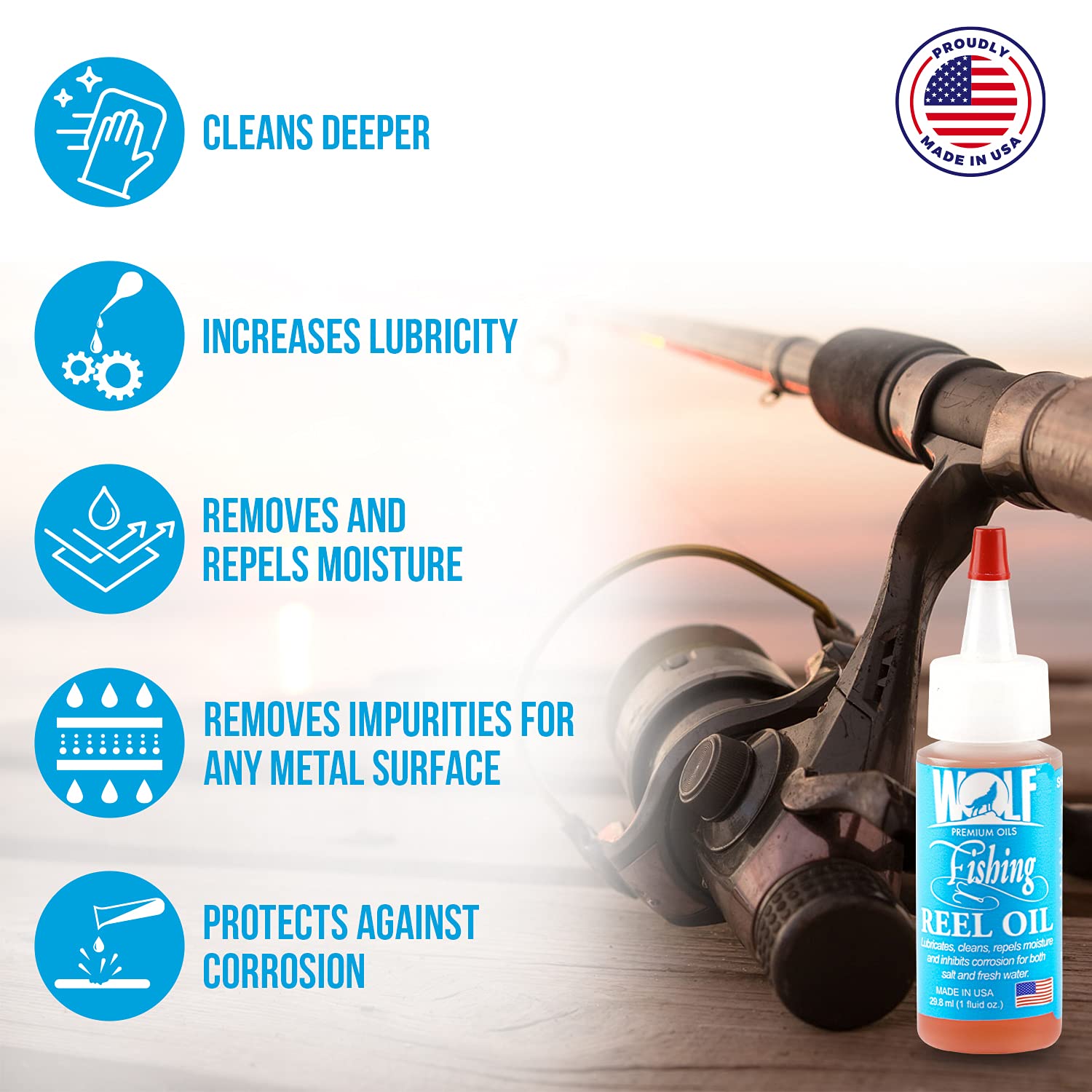 Wolf Premium Oil All-In-One Fishing Oil & Cleaner – Lubricate, Protect & Clean Fishing Reels, Rods & Tackle – Ideal for Saltwater & Freshwater Fishing Gear Maintenance