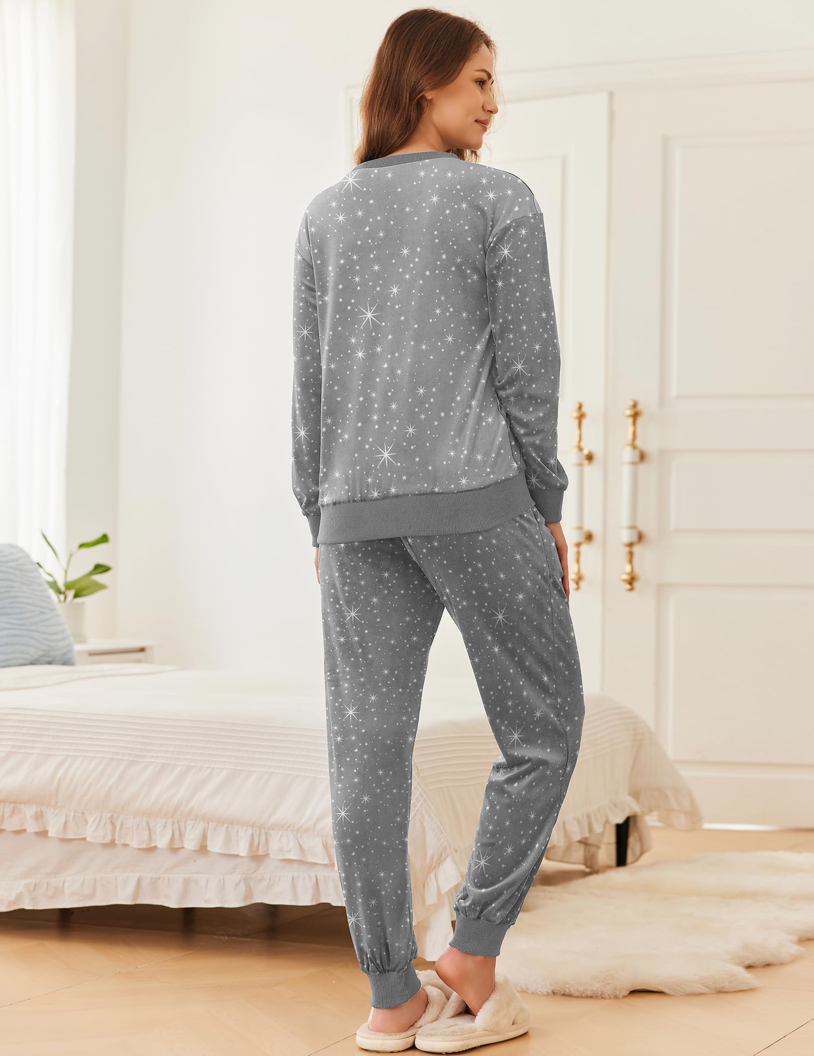 Ekouaer Women's Velvet Pajama Set - Soft Long Sleeve Jogger Sleepwear & Lounge Pants 2-Piece Outfit for Cozy Nights, Winter Sleepwear, and Relaxing at Home