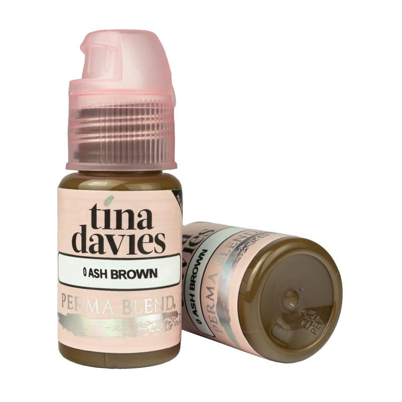 Perma Blend Tina Davies 0 Ash Brown Permanent Makeup Pigment - Professional Tattoo Ink for Eyebrows, Eyeliner & Lip Blush | Salon & Home Use