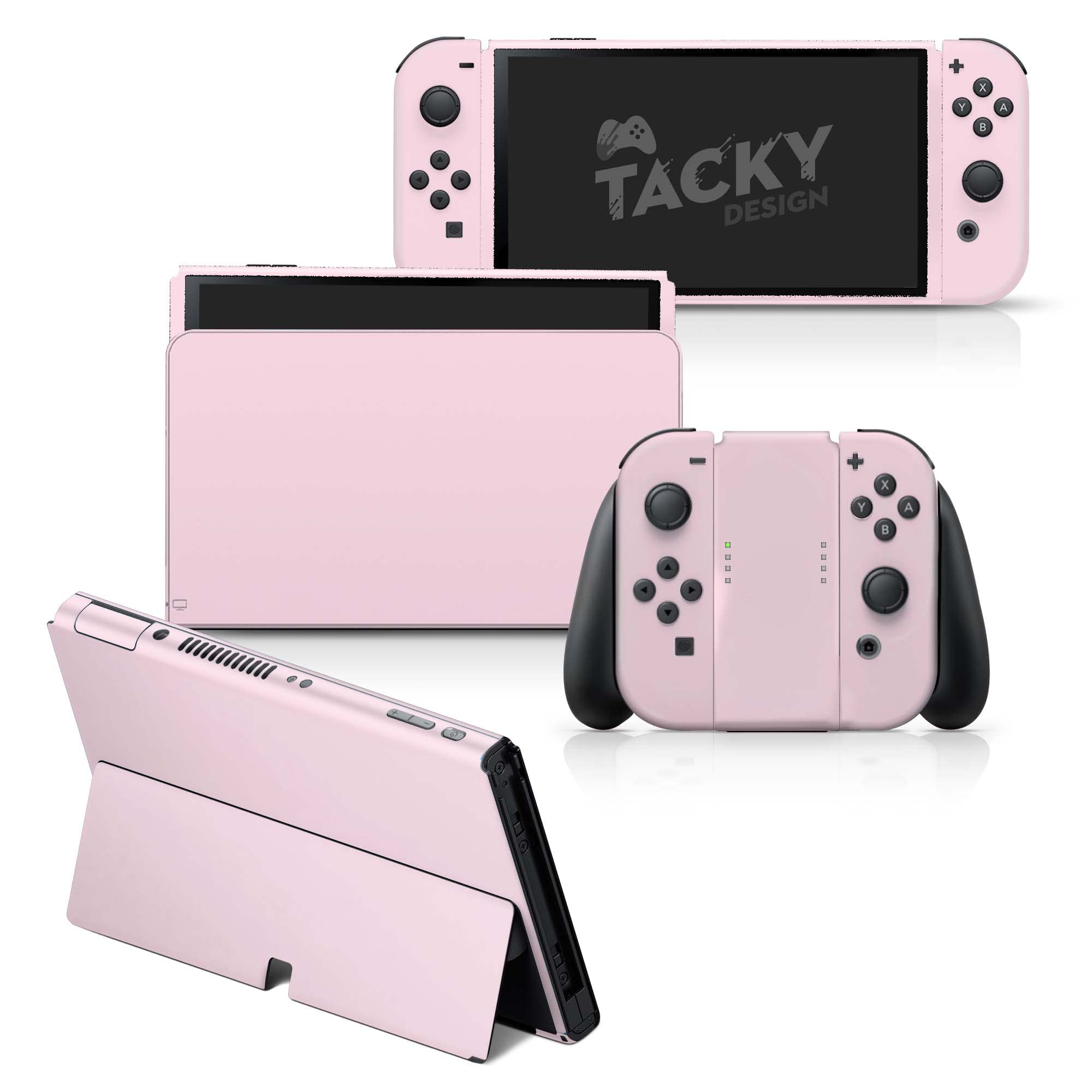 Nintendo Switch OLED Skin Wrap Cover - Classic Solid Color Vinyl Decal | Premium 3M Material | Baby Pink Full Body Protection | Perfect for Gaming, Travel & Customization