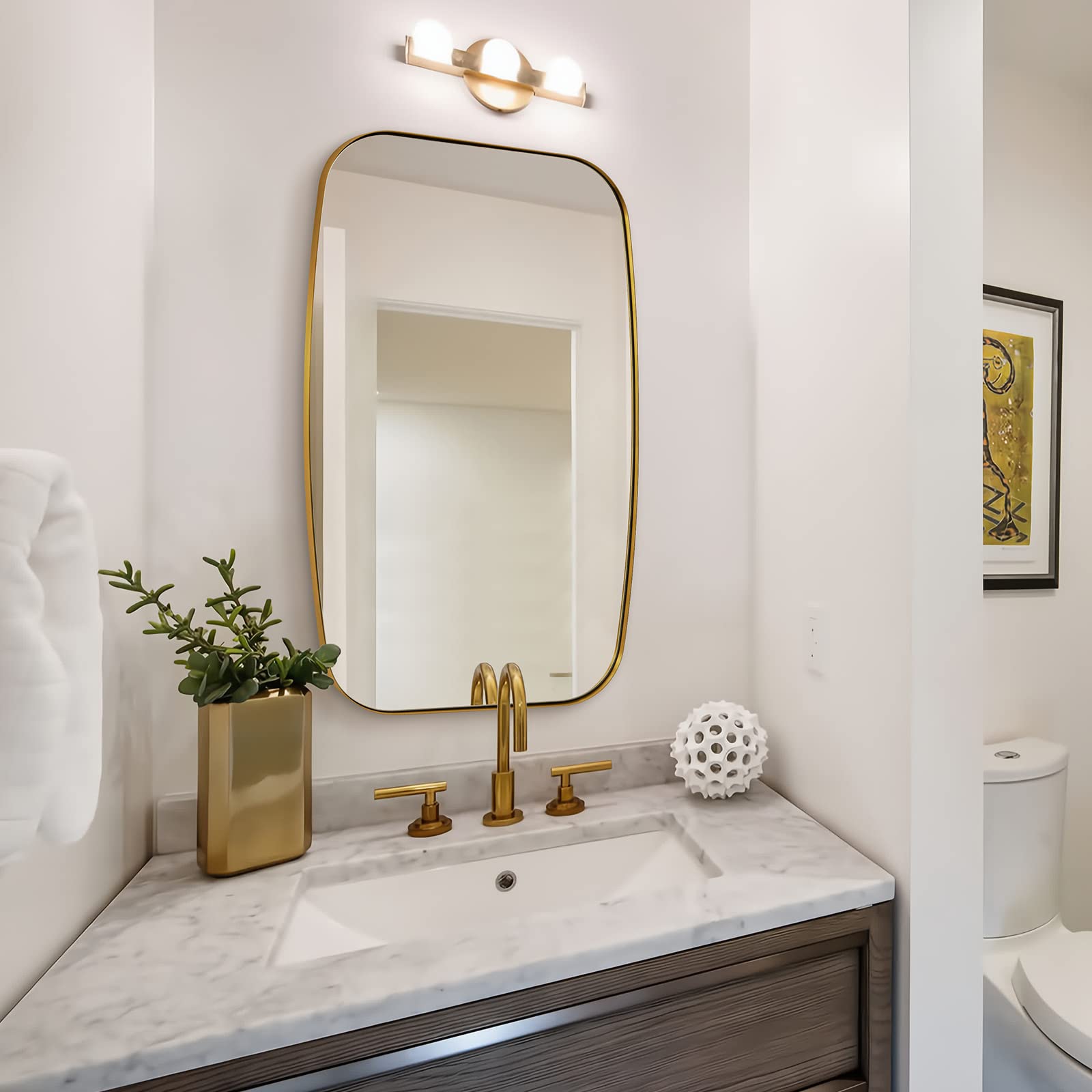 ANDY STAR 20x30 Inch Brushed Gold Bathroom Mirror - Stainless Steel Metal Frame Vanity Mirror for Over Sink, Wall Mounted Makeup Mirror (Perfect for Bathroom, Bedroom & Dressing Room)