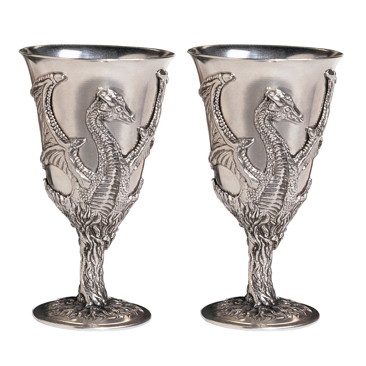 Dragon Pewter Goblets Set of 2 - Elegant Medieval Style Drinking Cups with Gift Box - Perfect for Fantasy Parties, Wedding Toasts & Home Decor