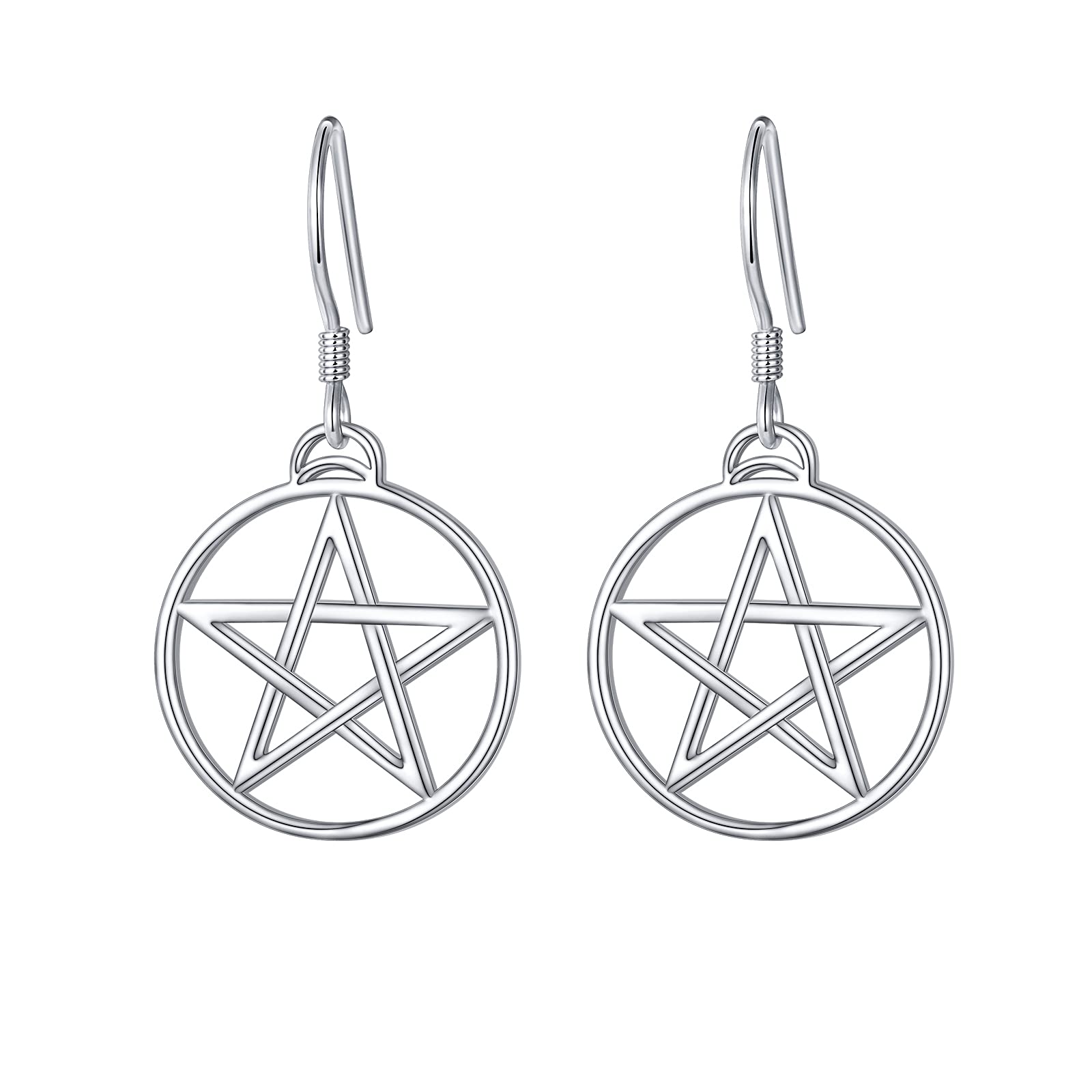S925 Sterling Silver Pentagram Amulet Dangle Drop Pentacle Earrings for Women - Witchy Boho Jewelry Gift for Wiccan, Pagan, Gothic Fashion - Perfect for Rituals, Festivals & Everyday Wear