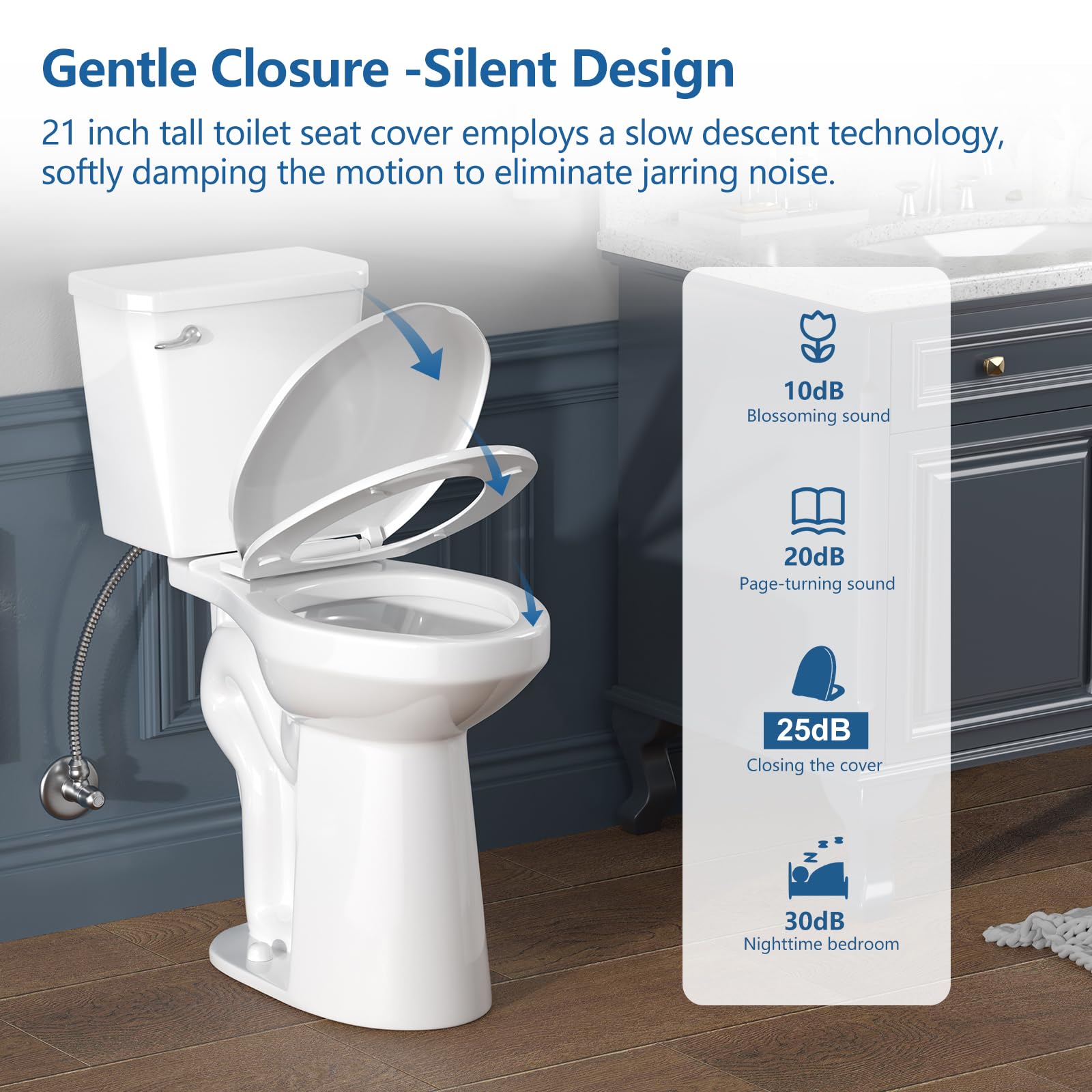 SUPERFLO 21 Inch Tall Toilet for Seniors & Adults - High Rise Comfort Height Toilet with S-Trap & Single Flush Tank - ADA Compliant Elongated Toilet Bowl with Soft Close Seat - Perfect for Elderly, Tall People & Accessible Bathrooms (Home, Assisted Living, Healthcare Facilities)