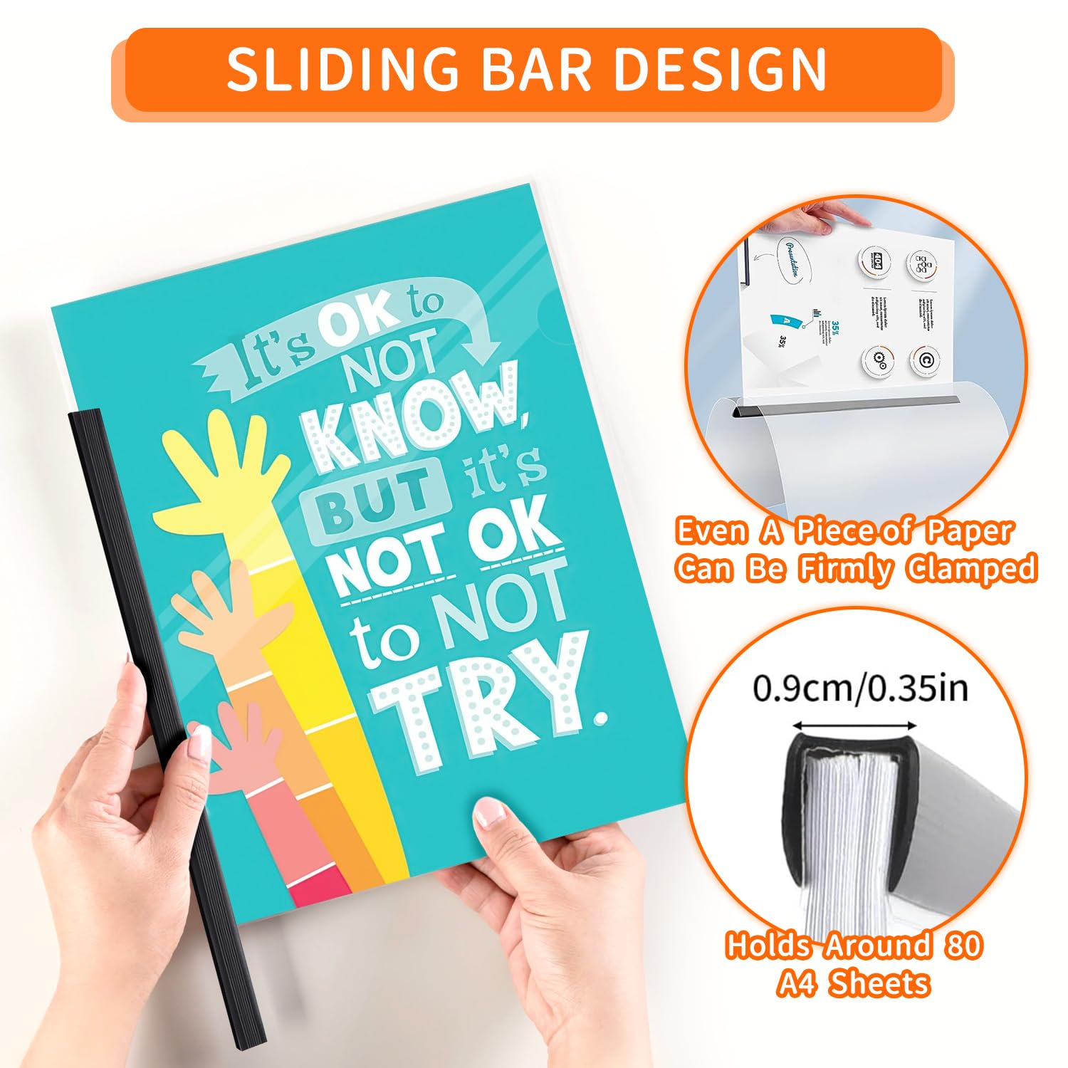 10 Pack Clear Report Covers with Sliding Bars - 60 Sheet Capacity Presentation Folders for Resume, Thesis & Documents - A4/Letter Size File Binder Covers (Black) - Perfect for Office, School & Professional Presentations