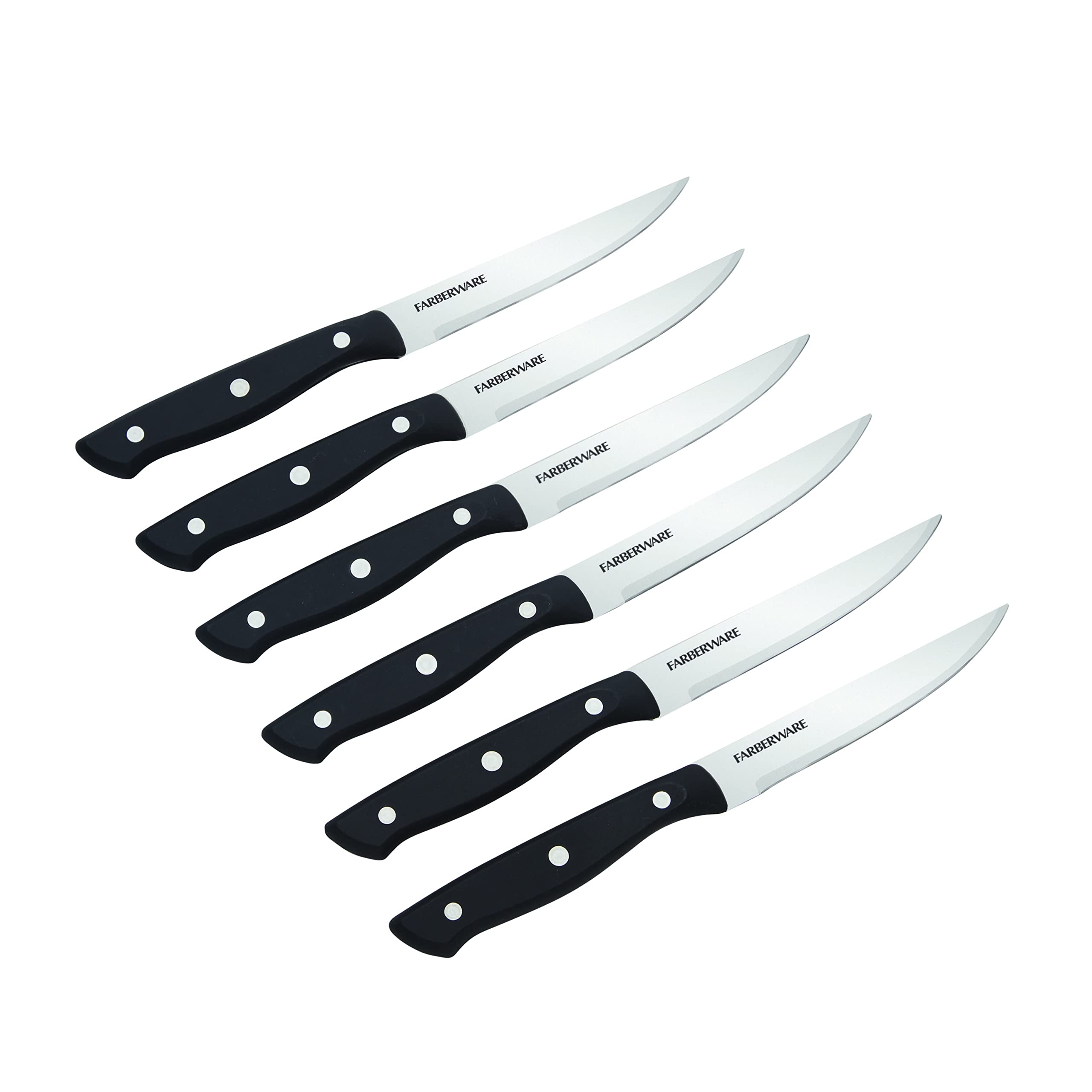 Farberware 6-Piece Triple Riveted Steak Knife Set - High Carbon Stainless Steel with Razor Sharp Blades - Perfect for Steak Dinners, BBQ Parties & Fine Dining