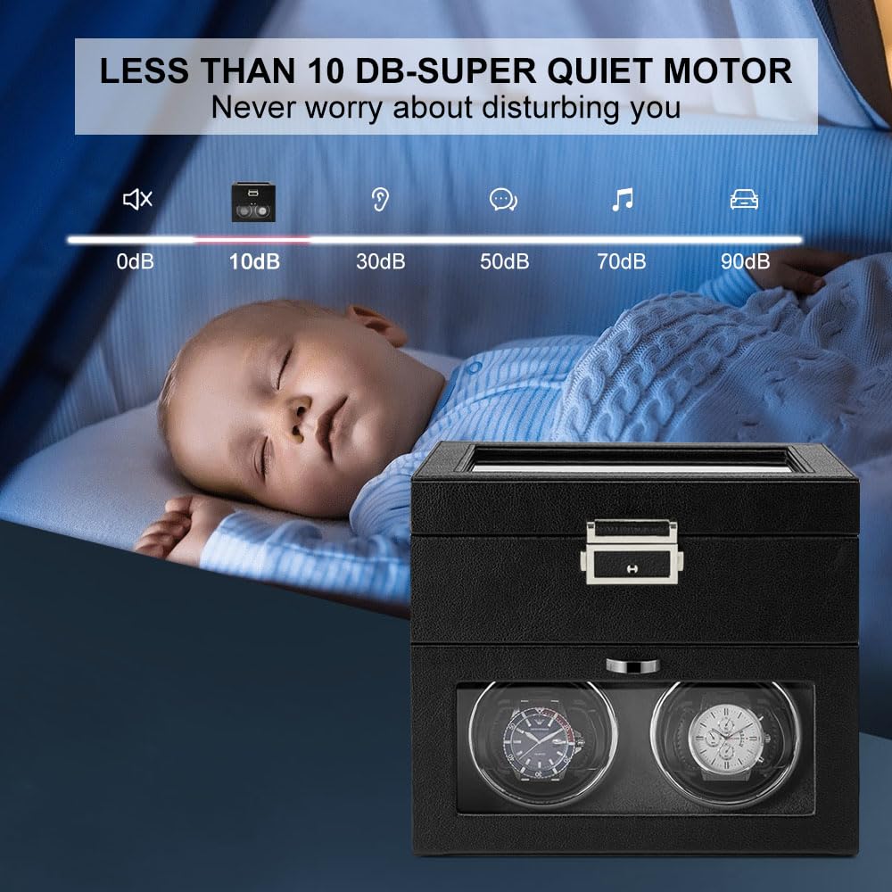 Premium Automatic Watch Winder with Japanese Quiet Motor - Double Watch Display Case with 8 Storage Slots, LED Lighting & Adjustable Pillows - AC Adapter Included | Perfect for Watch Collectors & Luxury Watch Storage at Home/Office