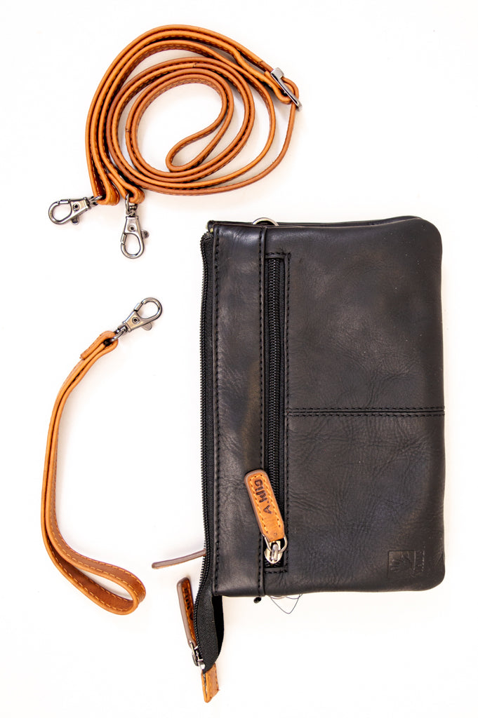 Adrian Klis 1544 Genuine Leather Purse for Women - Black & Tan Crossbody Bag - Stylish & Durable Handbag for Daily Use, Work, and Travel