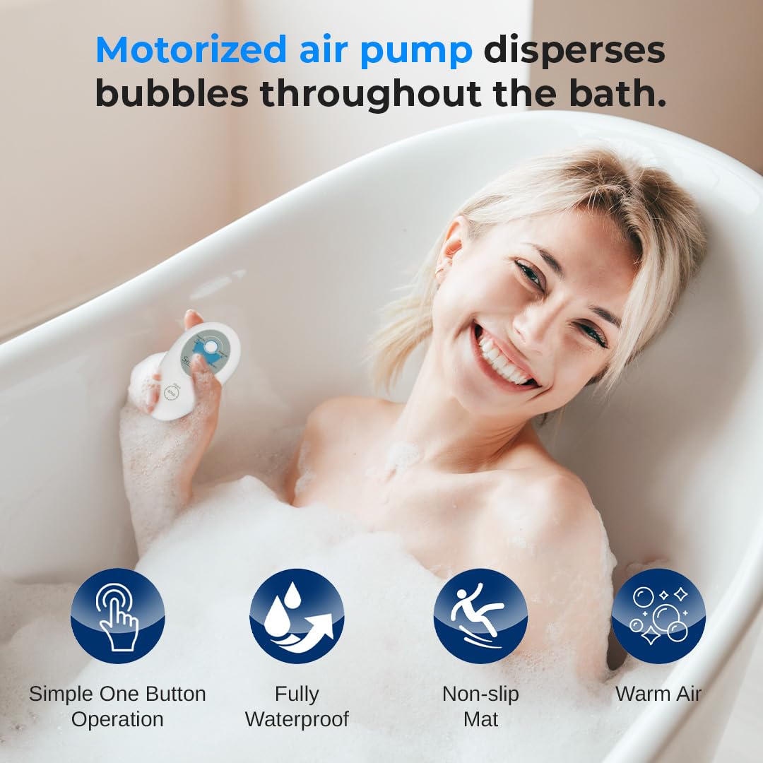 SereneLife Electric Bubble Massage Mat - Waterproof Full Body Massager with Heated Air Bubbles, Motorized Spa System & Essential Oil Aroma Clip - Relaxing Hydrotherapy for Home, Bath Tub, Pool - Blue