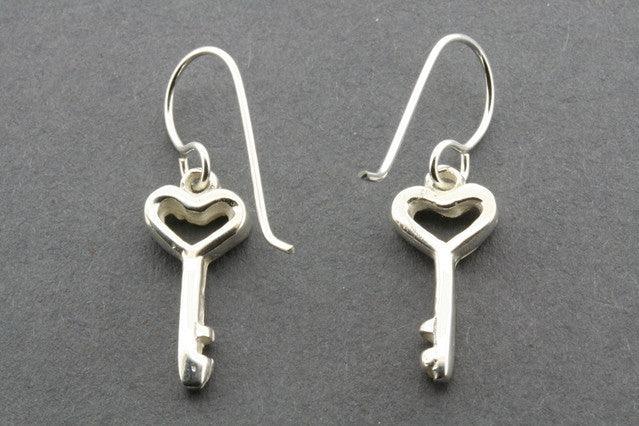 Heart Key Earrings - Sterling Silver Dangle Earrings for Women - Perfect Gift for Valentine's Day, Anniversary & Romantic Occasions