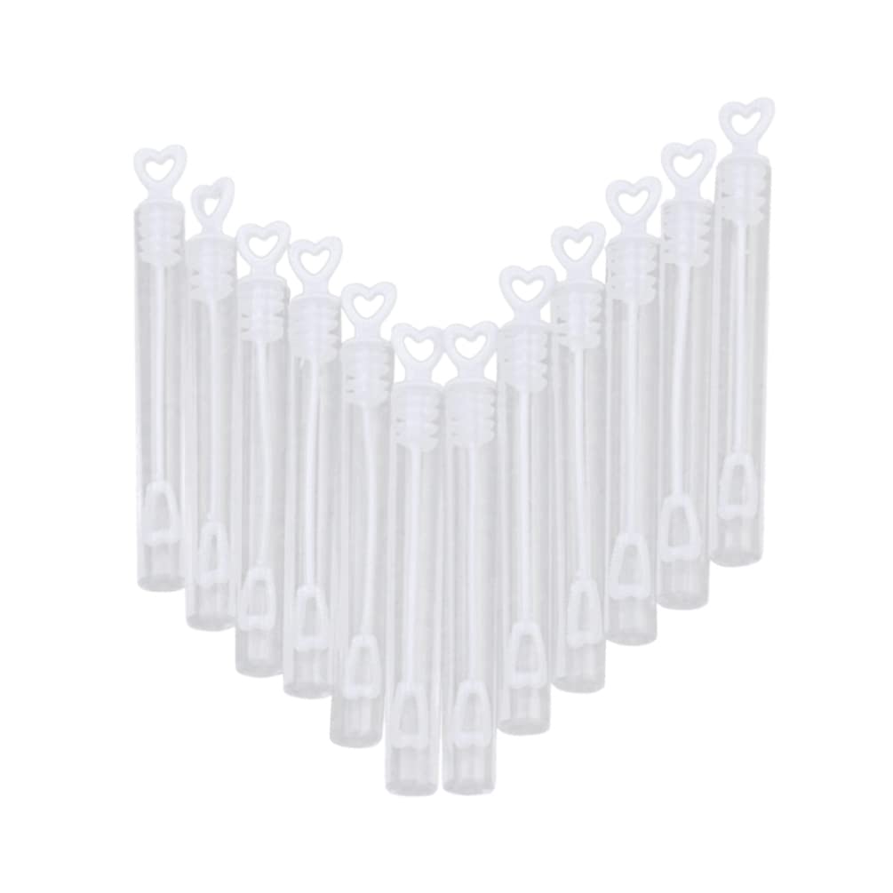 NUOBESTY 30pcs Bubble Bottle Set - Heart Shaped Soap Water Wands & Tubes for Kids Outdoor Play, DIY Party Favors, Weddings & Bath Time Fun (White) - Perfect for Birthday Parties, Summer Activities & Toddler Sensory Play