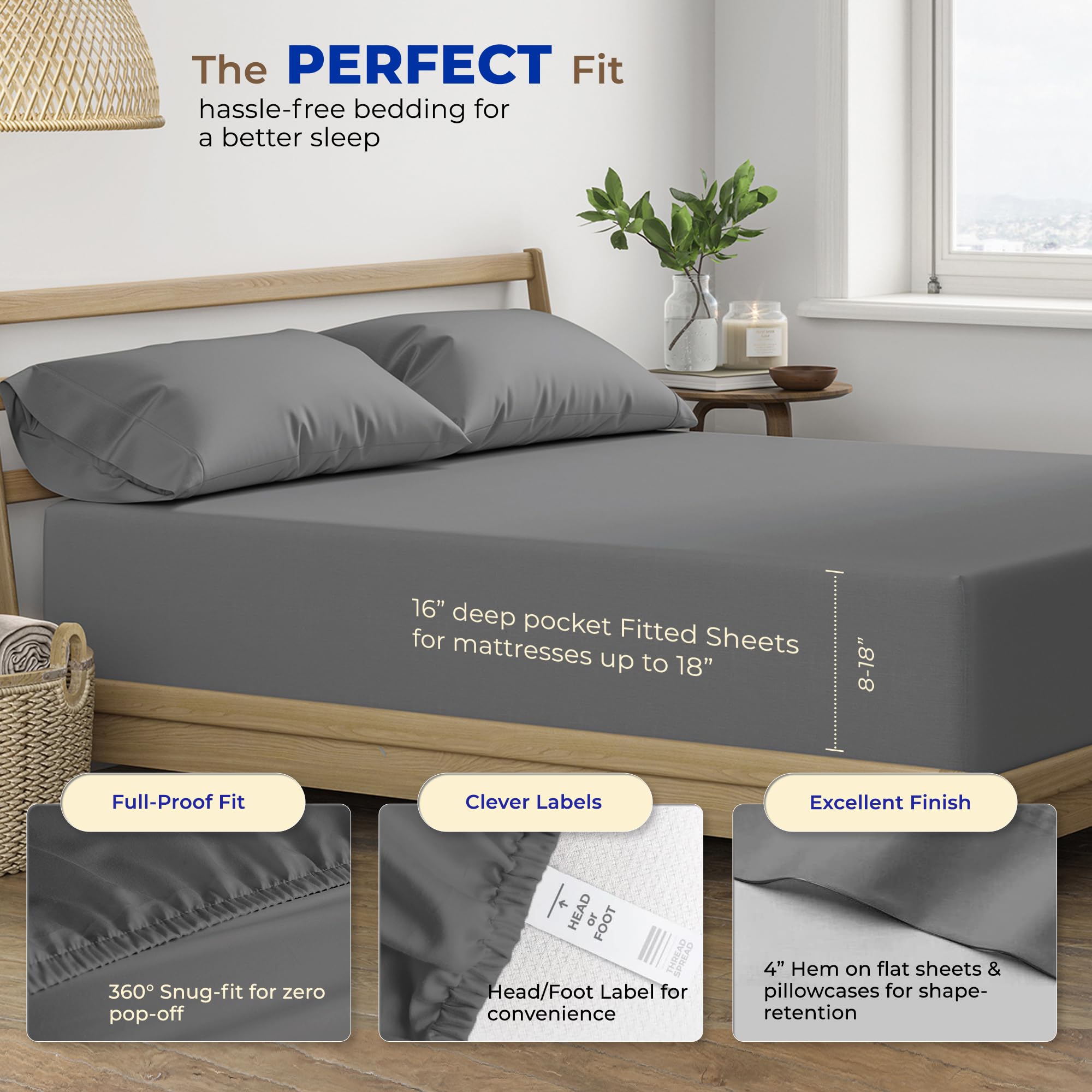 100% Pure Egyptian Cotton Split King Sheets Set - 600 Thread Count Cooling Bedding for Adjustable Beds (5-Piece, 16