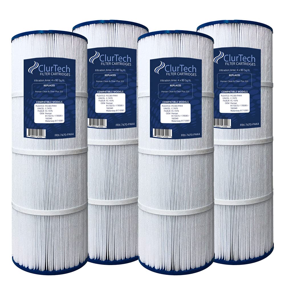 ClurTech FRX-7470-PAK4 4 Pack Replacement Cartridge for Pentair Clean & Clear Plus 320 Pool & Spa Filter | High-Efficiency Pleated Design | Perfect for Inground Pools, Hot Tubs, and Water Filtration Systems